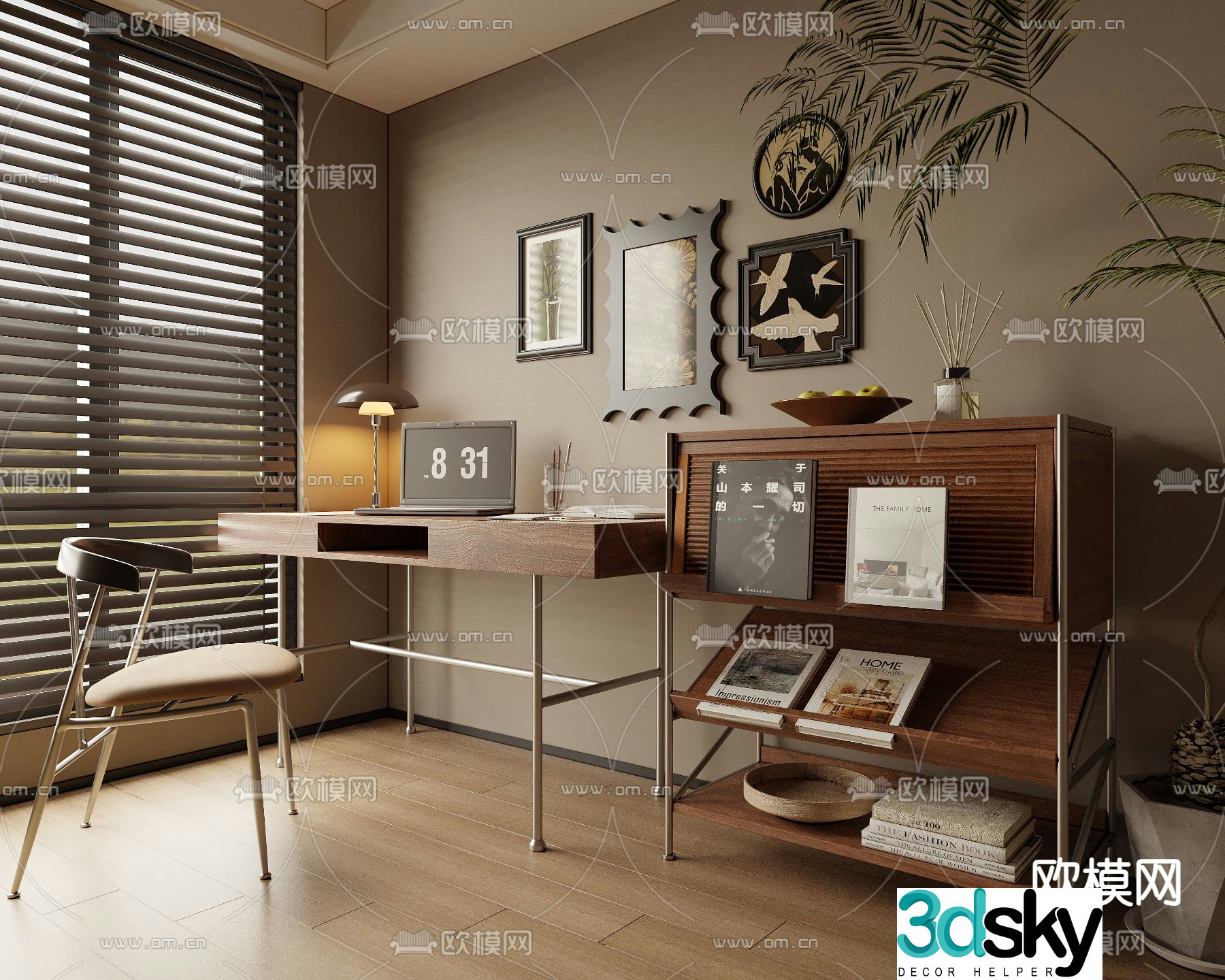Middle style desk 3D model