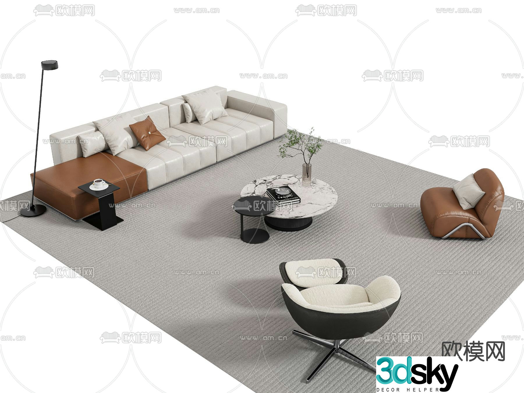 Modern modular sofa leather sofa 3d model