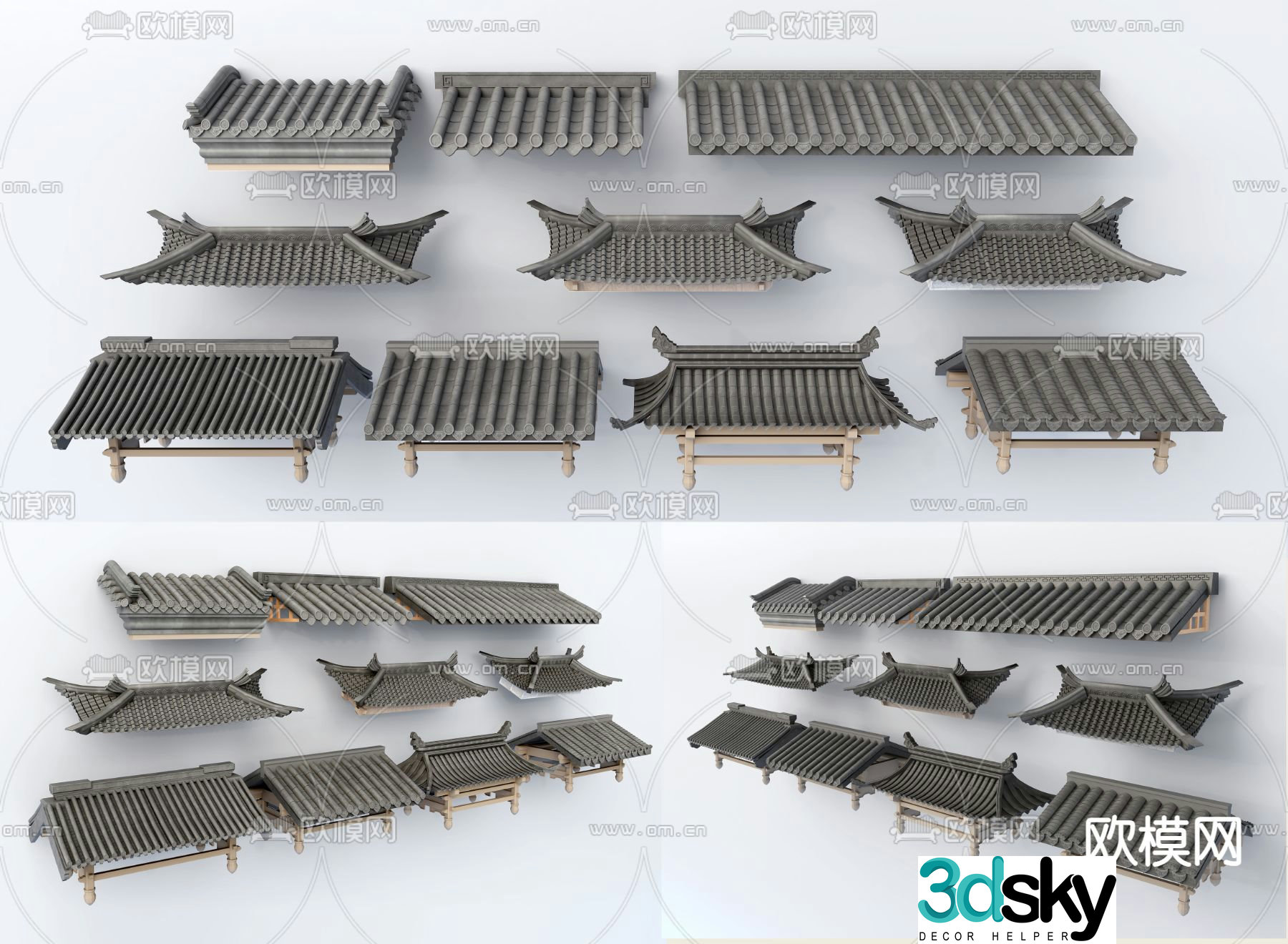 Chinese eaves roof tile ridge 3d model