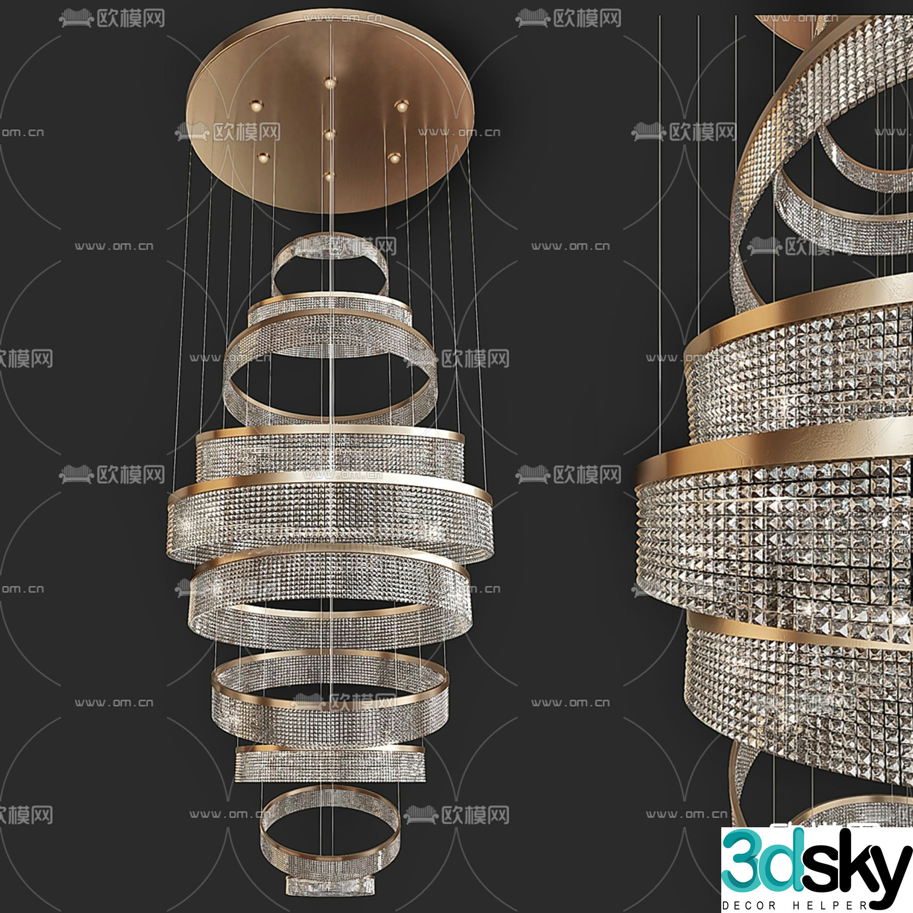 Swirl crystal lamp lobby chandelier decorative lamp 3d model