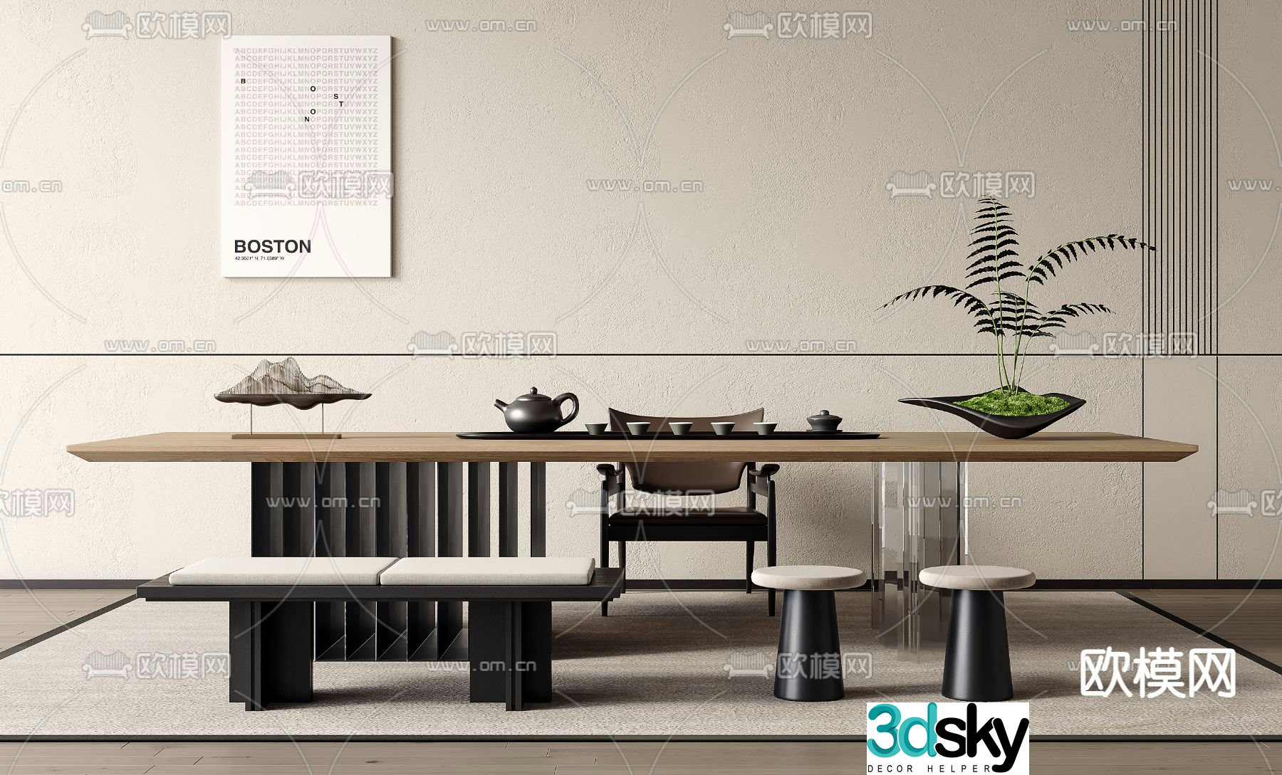 New Chinese style tea table tea table 3d model