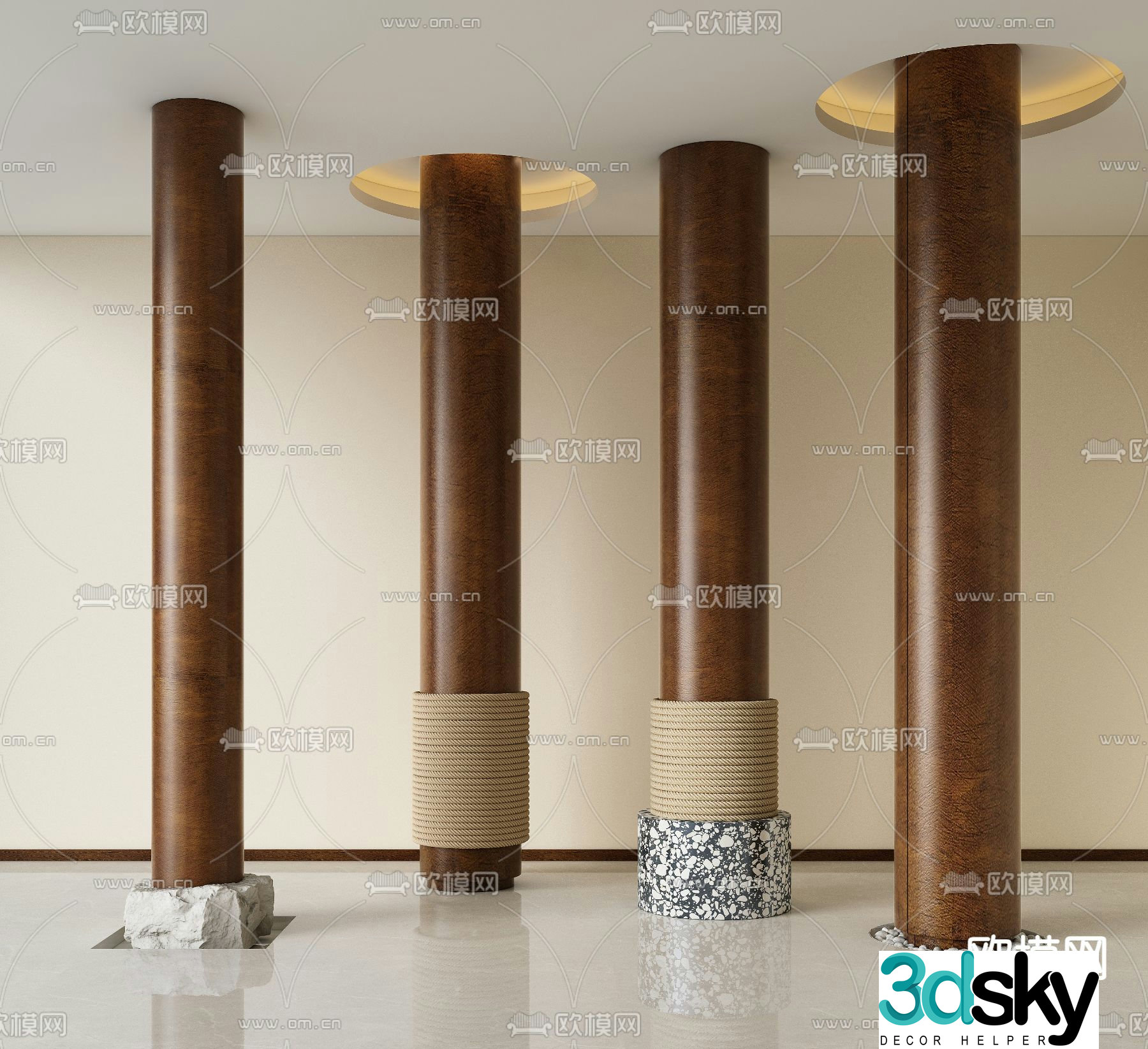 New Chinese column modeling column wooden column cylinder 3d model