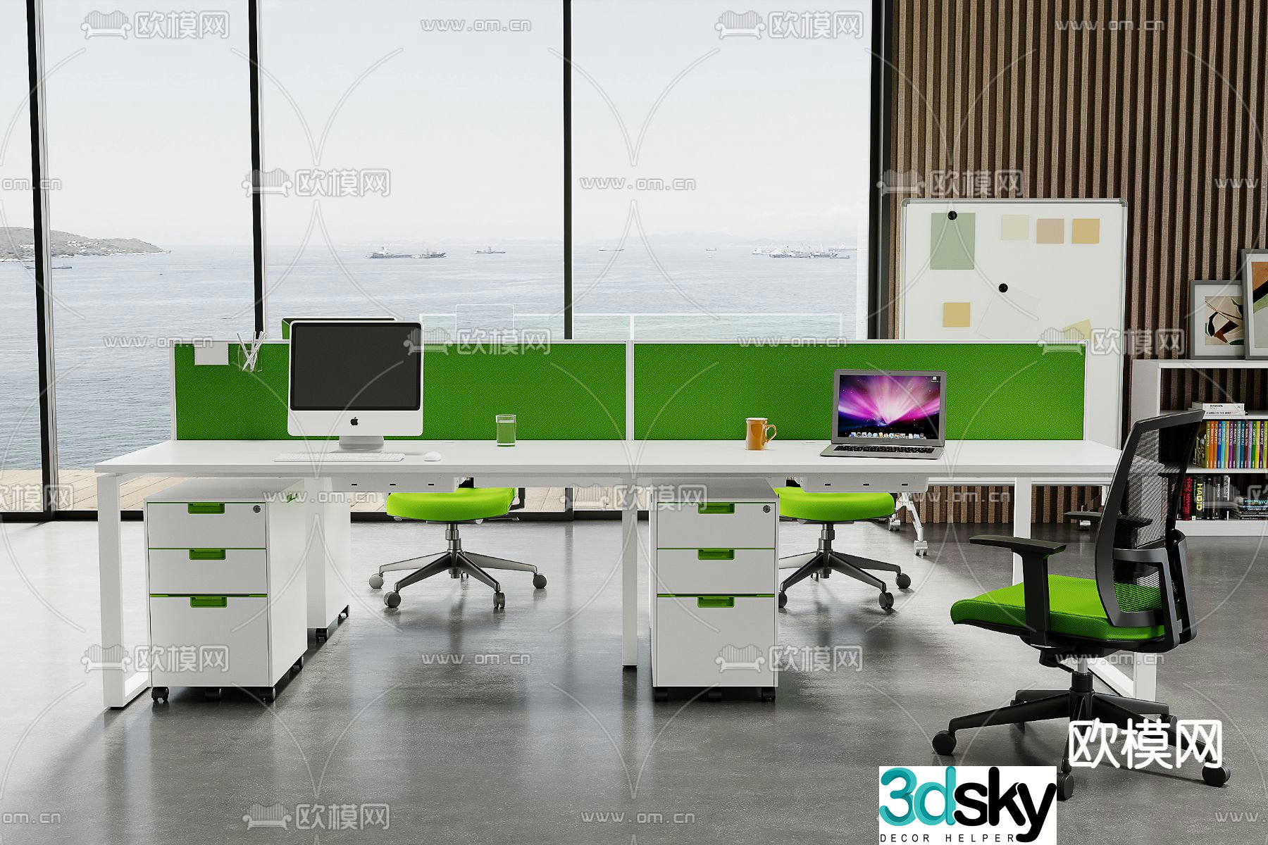 Office desk and chair work station position card position 3d model