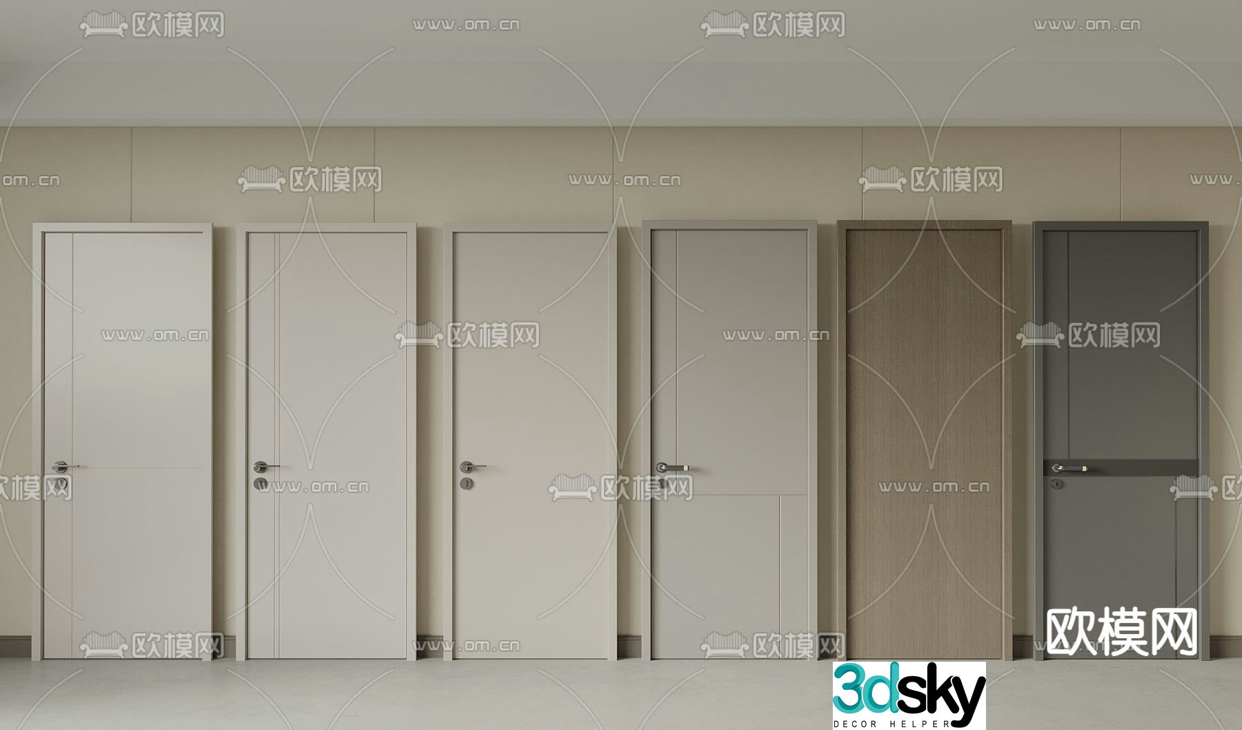 Modern bedroom door room door swing door 3d model