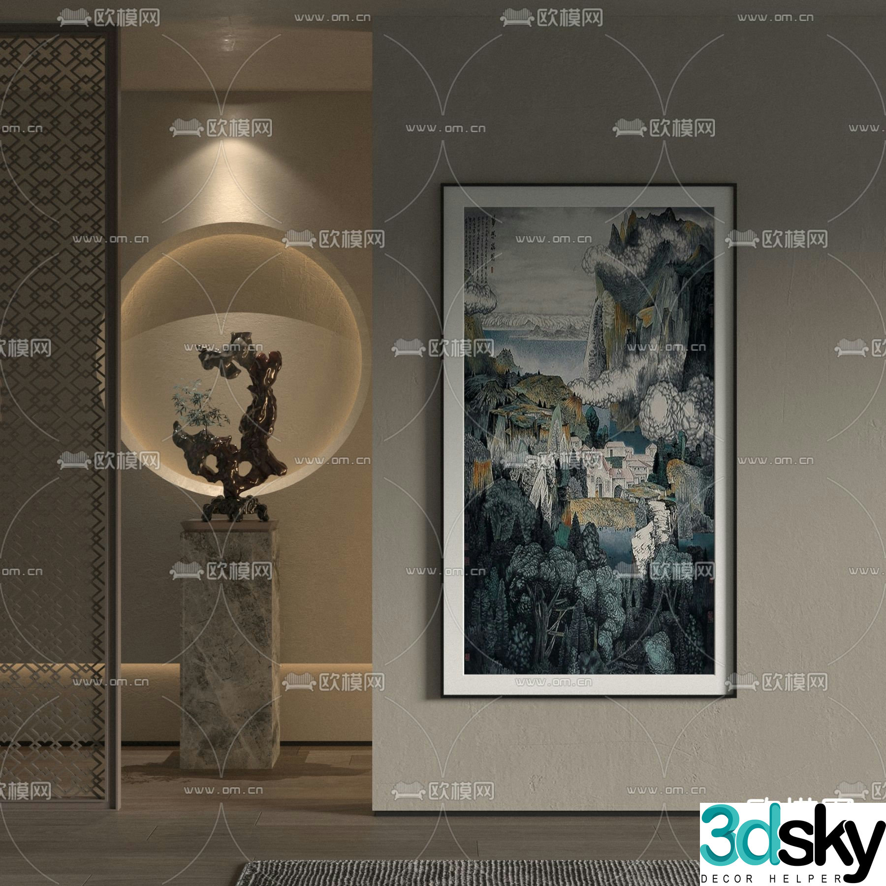 New Chinese style decorative painting Zen hanging painting Landscape painting 3D model