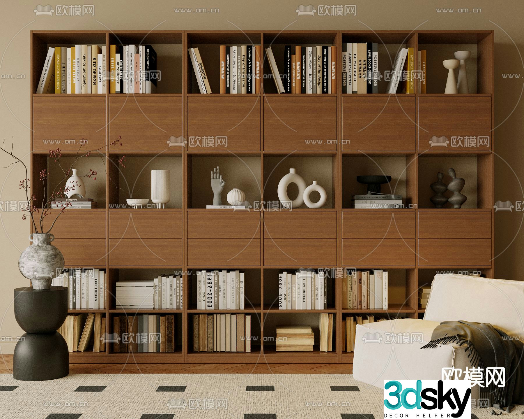 Wabi-sabi bookcase display cabinet 3d model