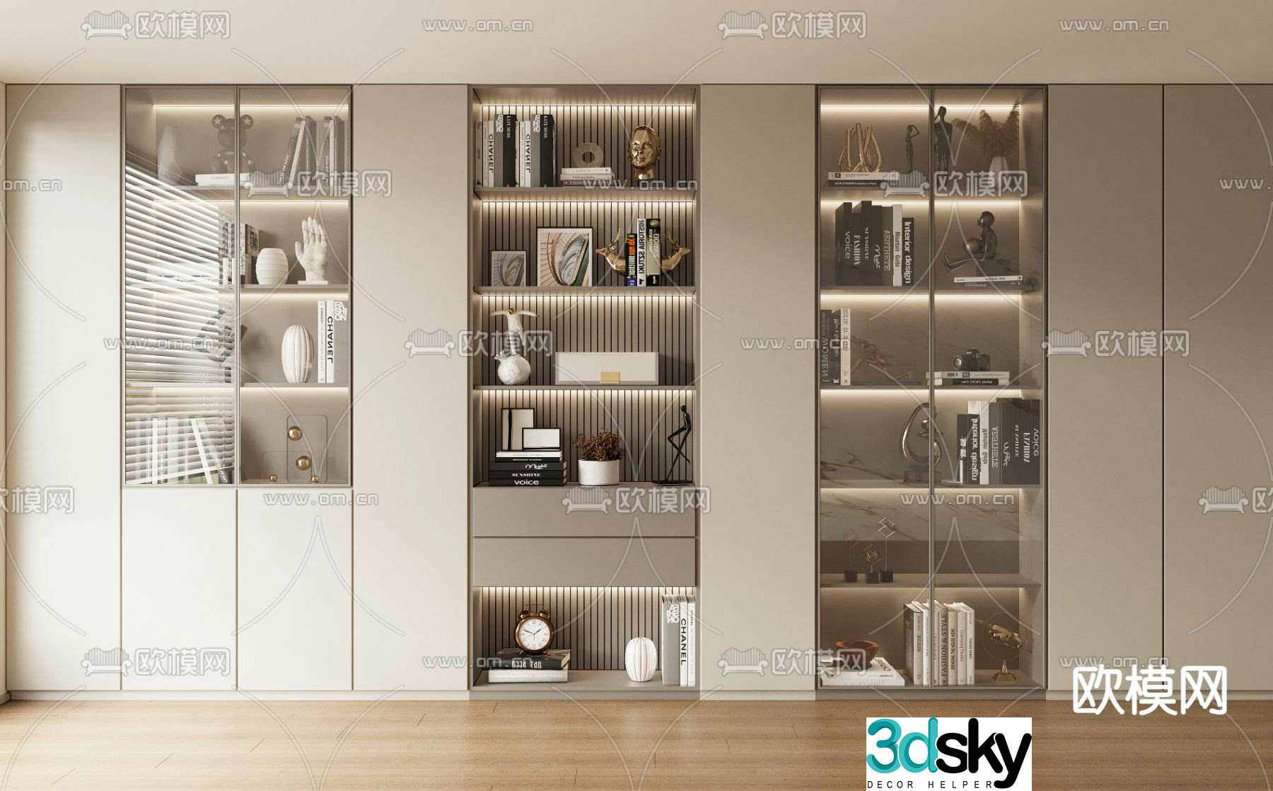Cream style bookcase bookshelf decorative cabinet display cabinet 3d model