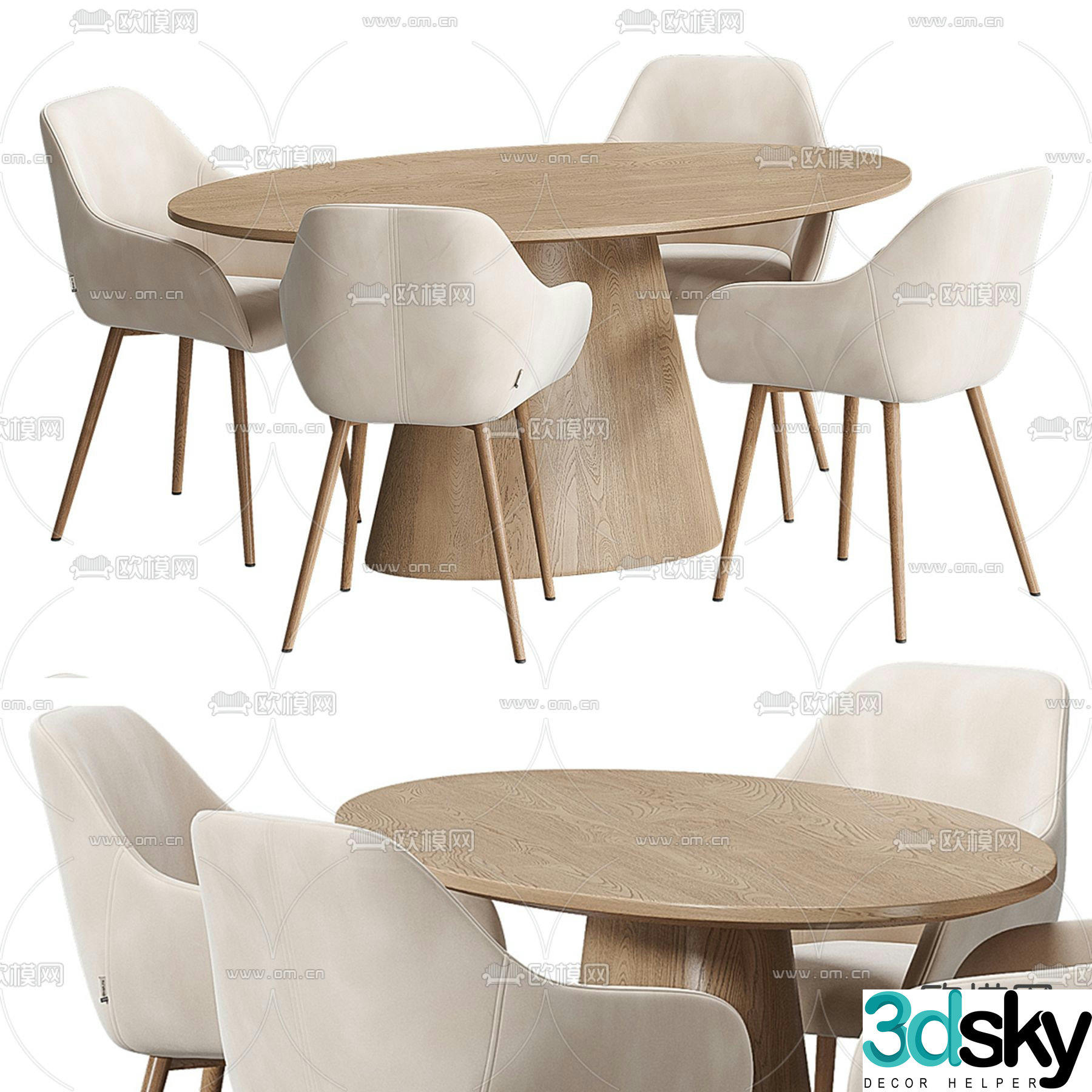 Laurie Judy dining table and chairs round dining table 3d model
