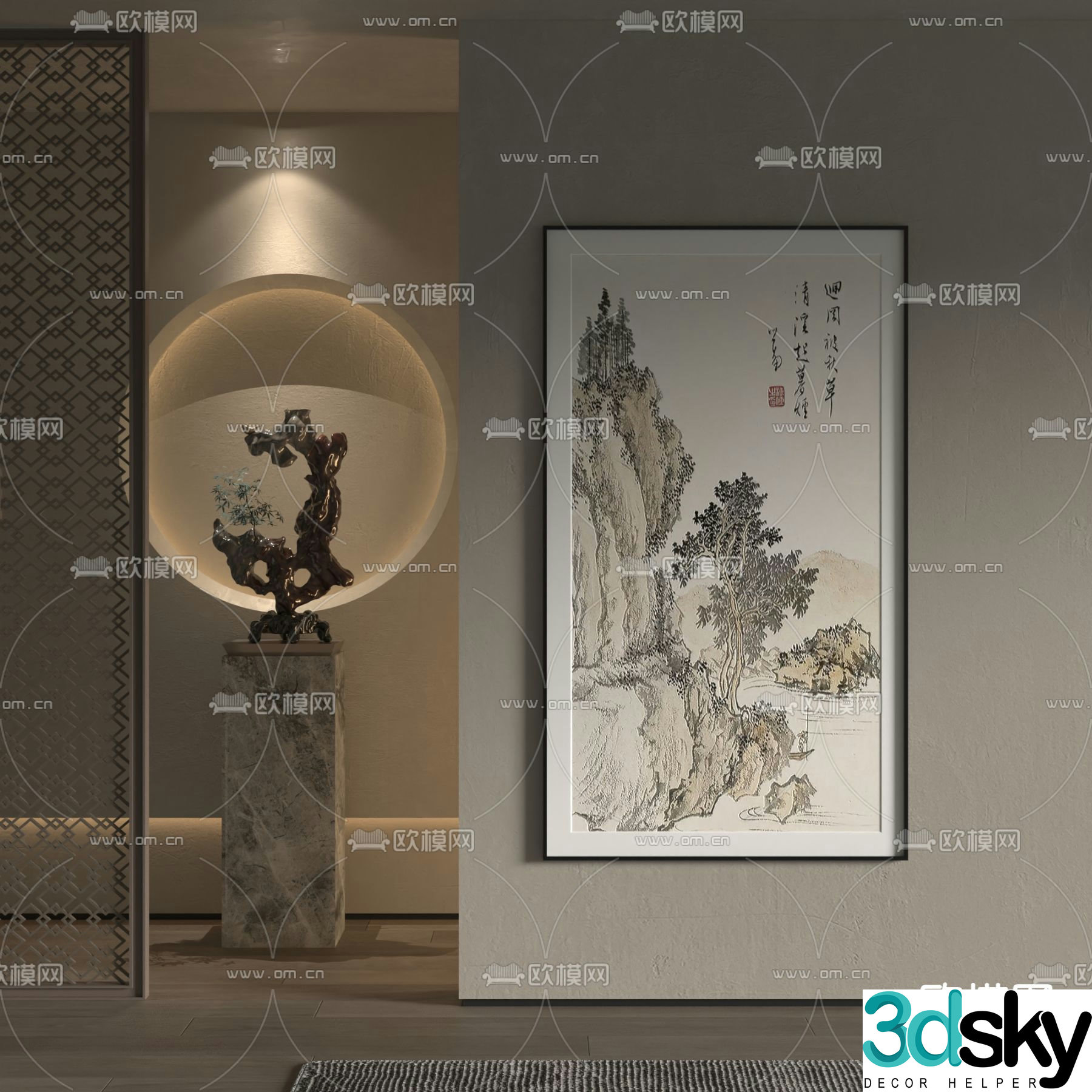 New Chinese style decorative painting Zen hanging painting Landscape painting 3D model
