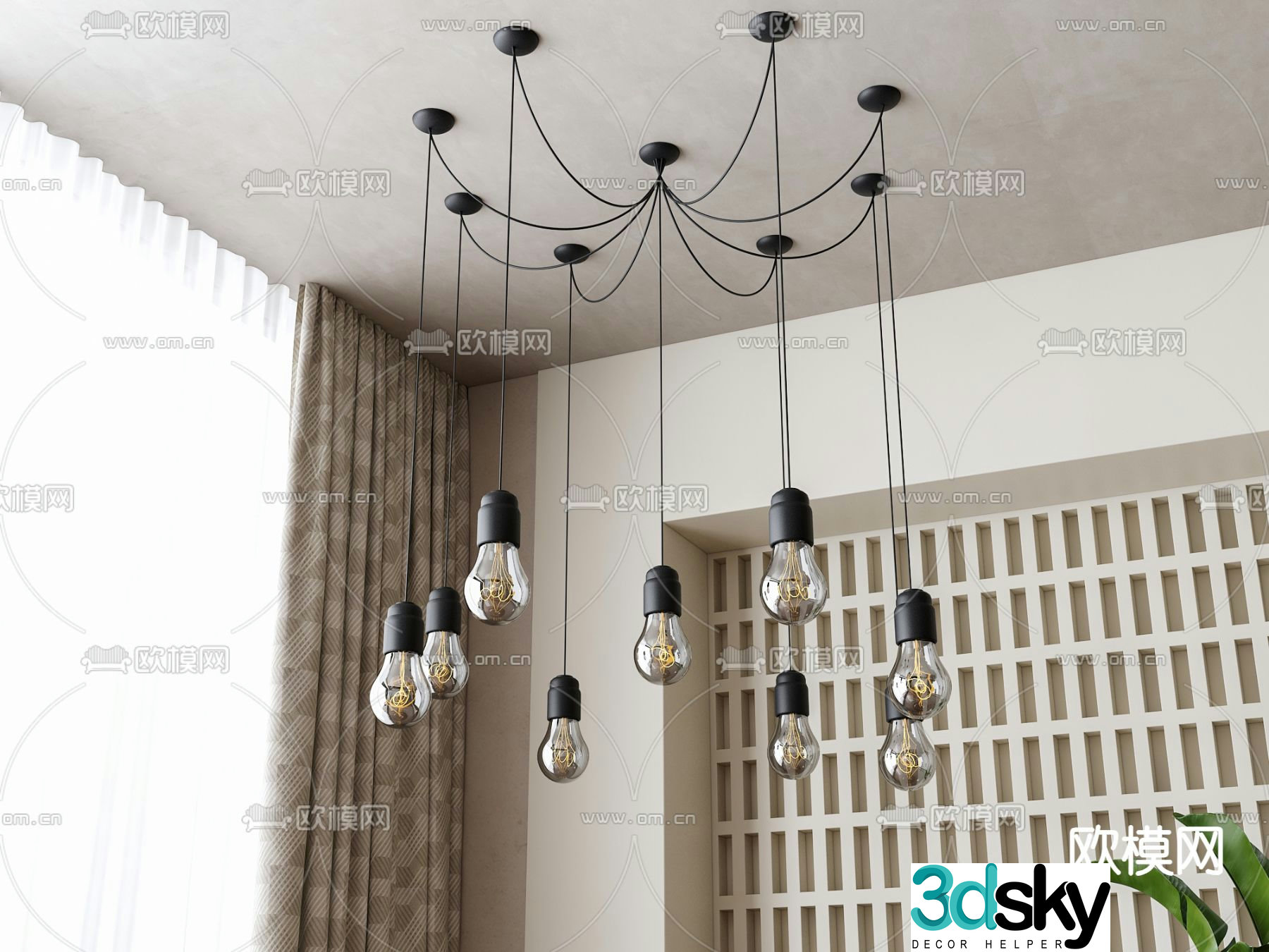 Industrial style chandelier light bulb restaurant chandelier 3d model