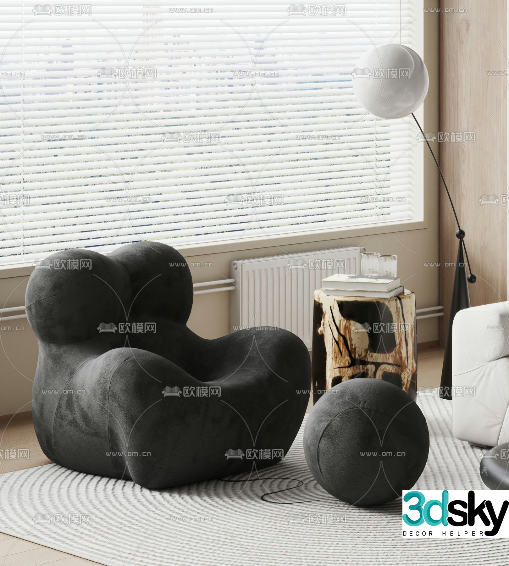 Single sofa leisure sofa black sofa 3d model
