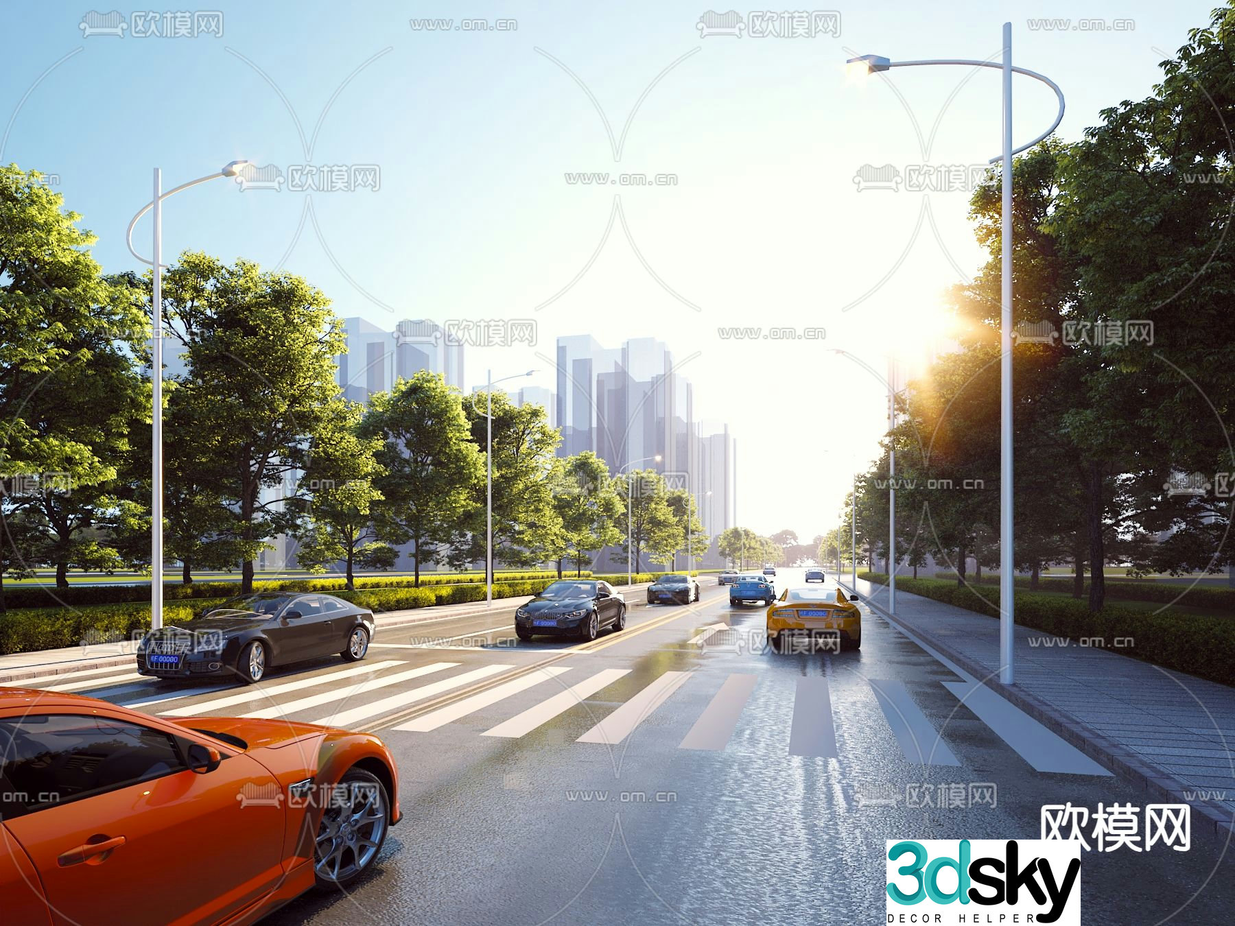 Road facilities road landscape urban road 3d model