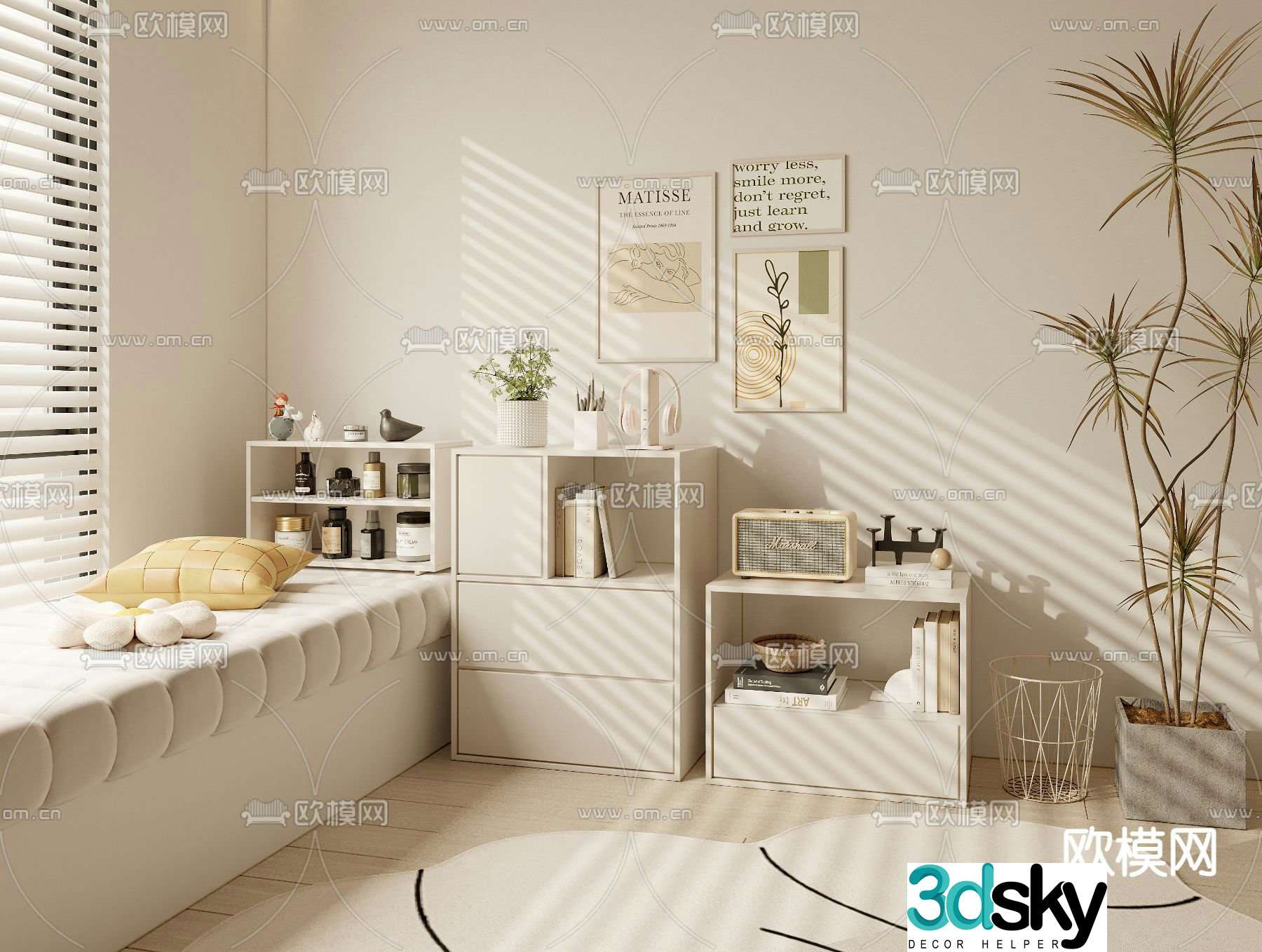 Cream style bookcase low cabinet 3d model