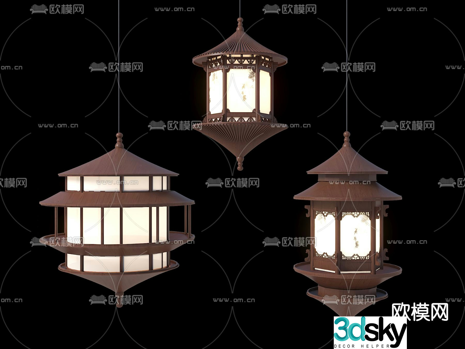 Chinese chandelier Pavilion chandelier 3d model