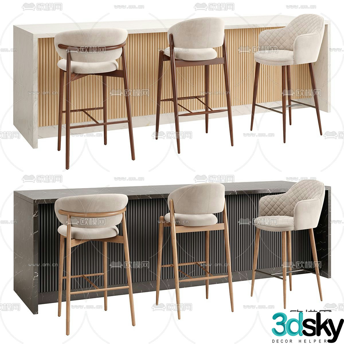 Modern bar counter bar stool bar chair 3d model