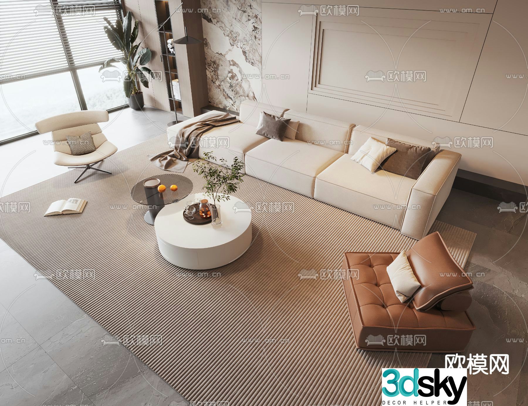 Modern sofa combination sofa coffee table combination 3d model