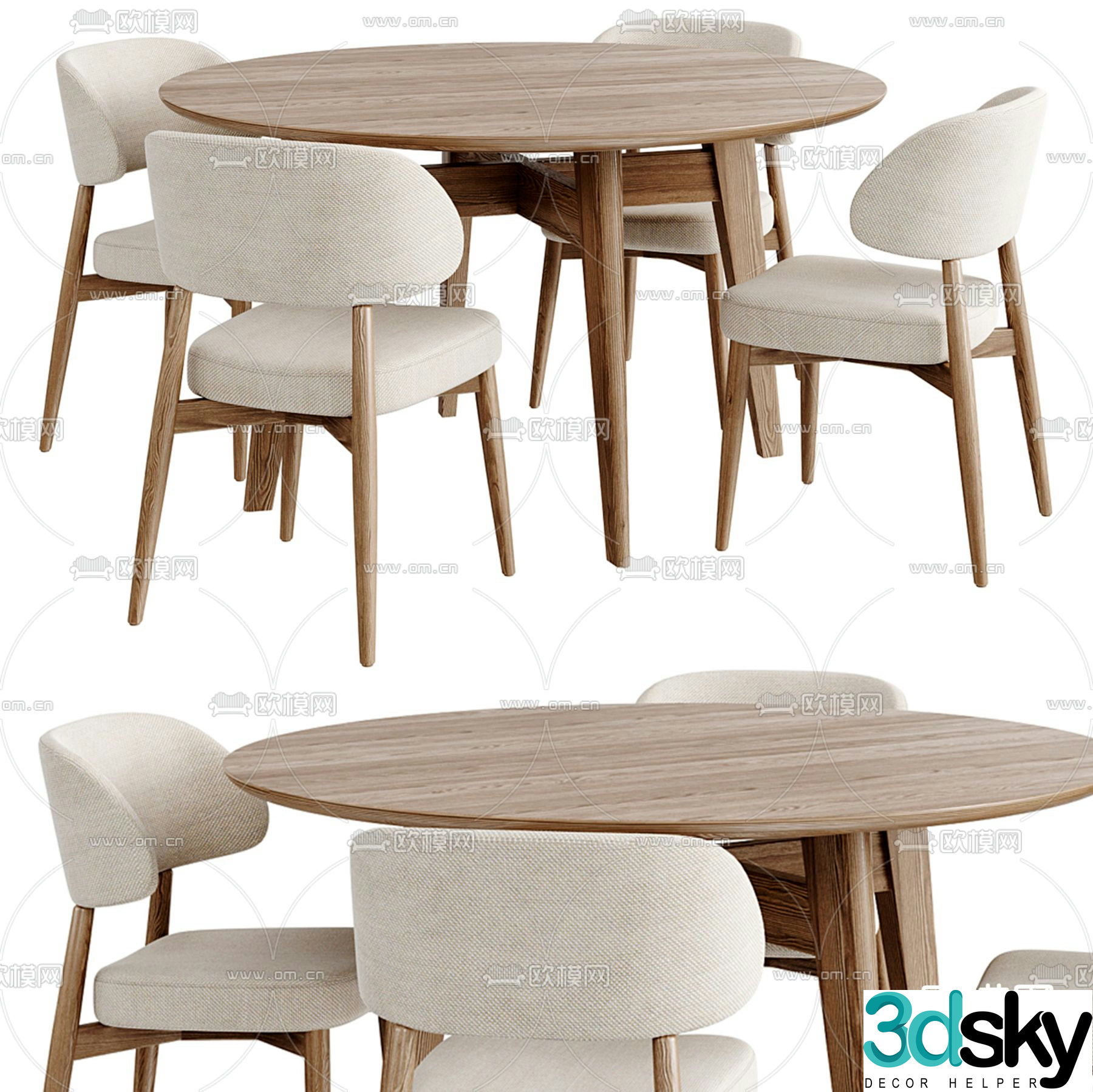 Dining table and chairs 3d model