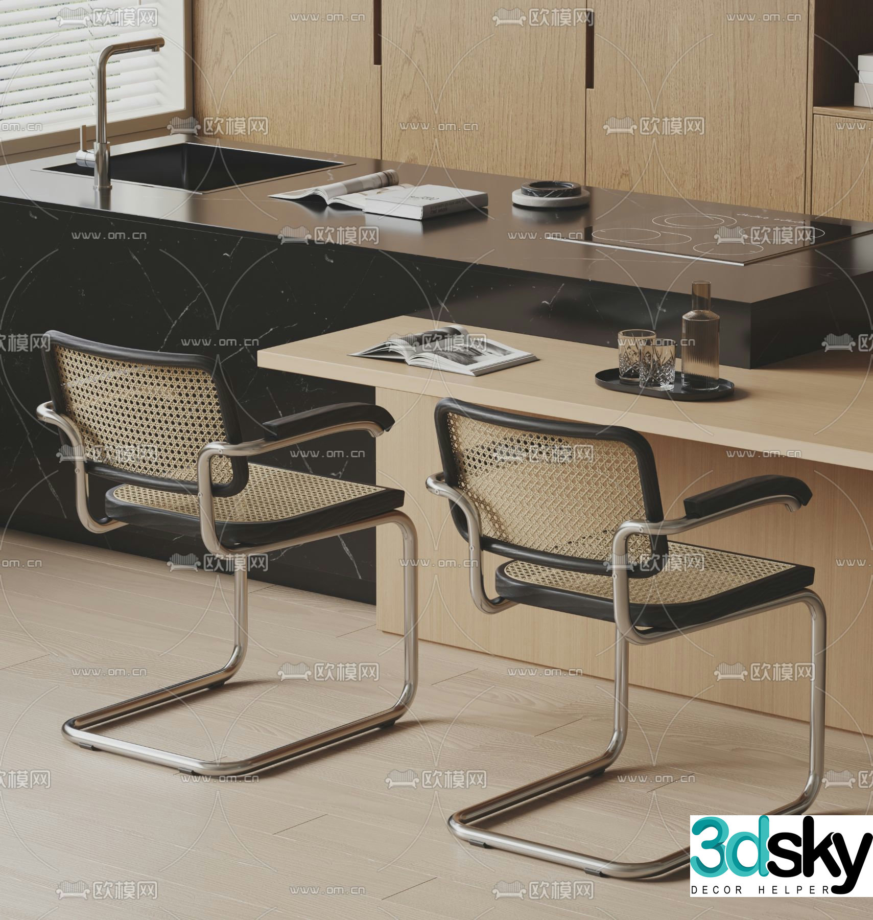Modern bar dining table and chair 3d model