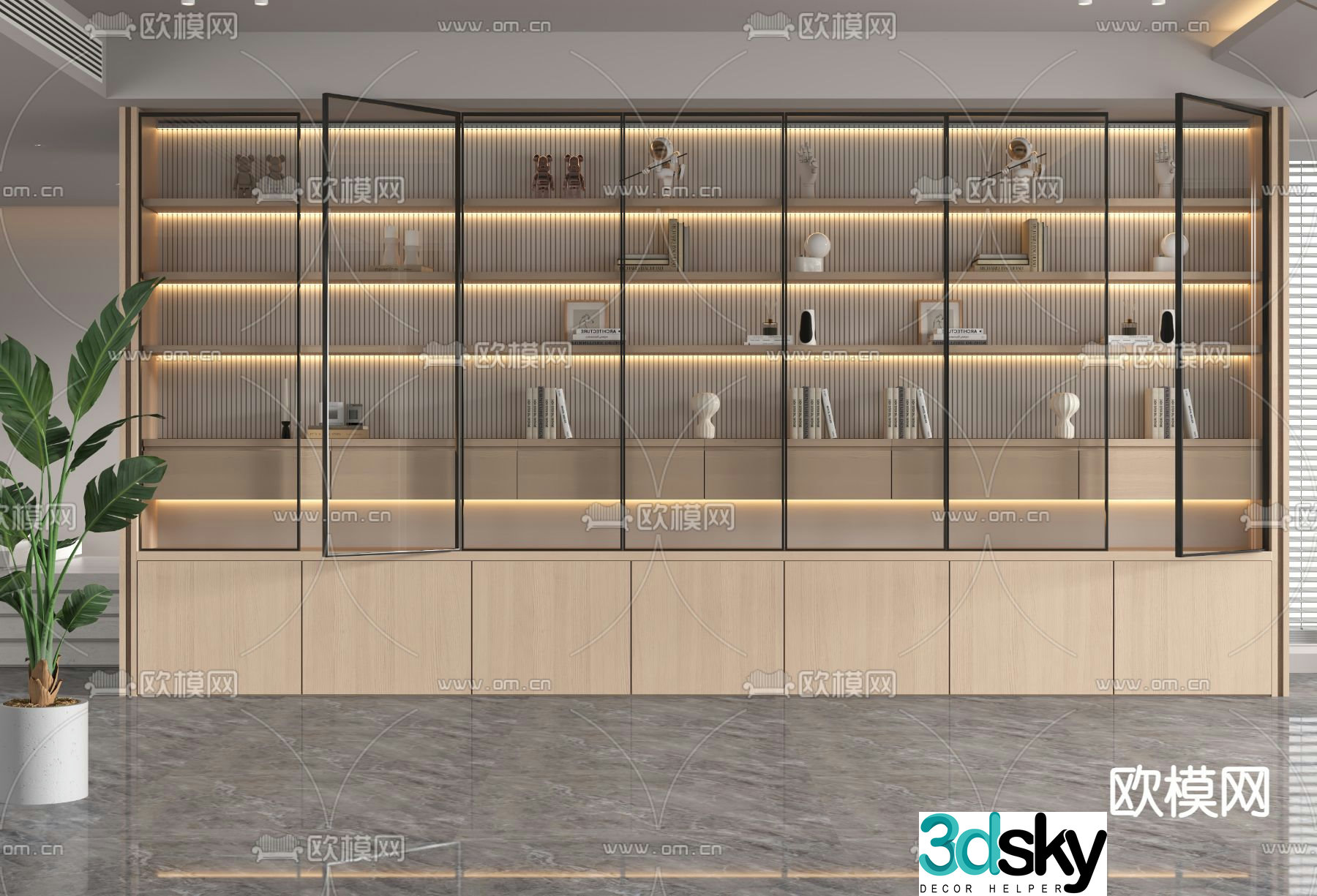 Glass decorative cabinet storage cabinet bookcase 3d model