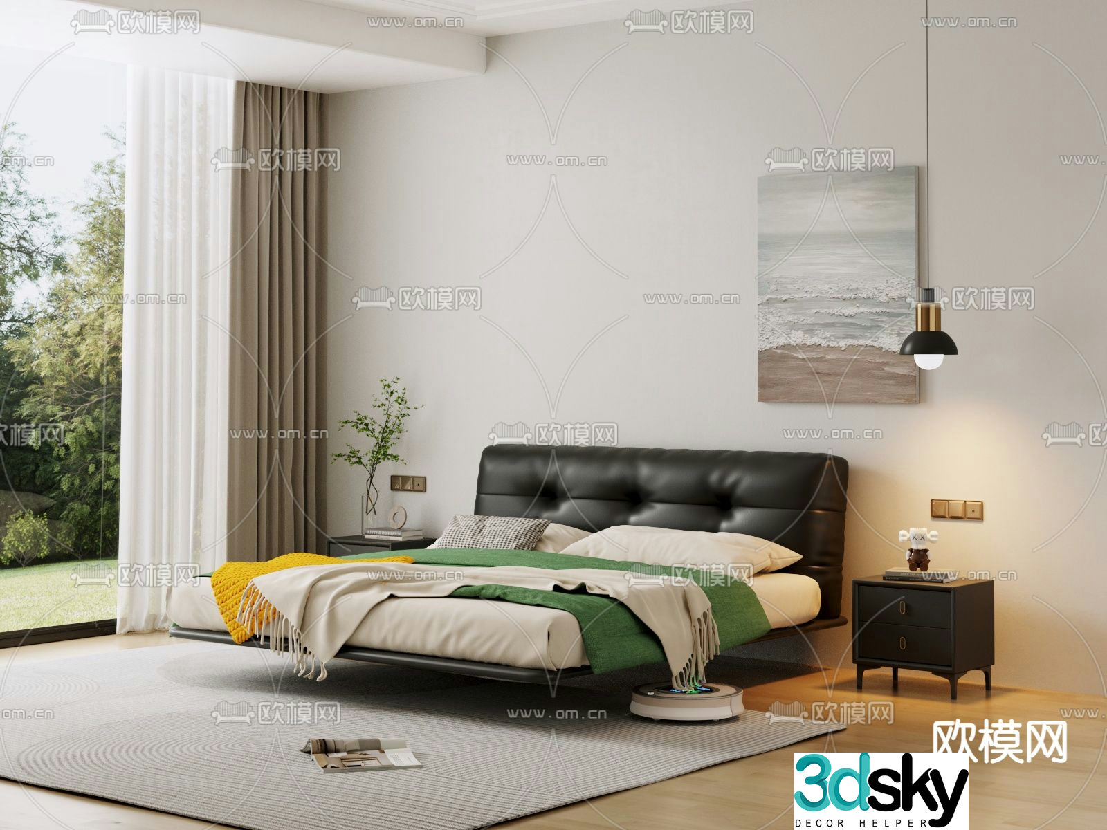 Modern double bed suspended bed 3d model