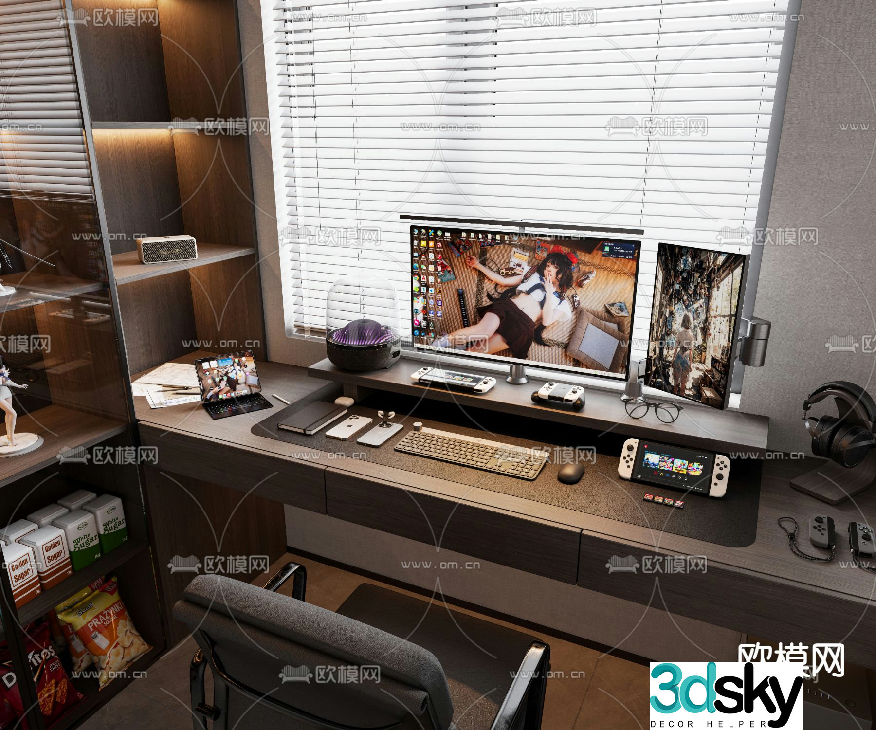 computer desk switch game console video game game table 3d model