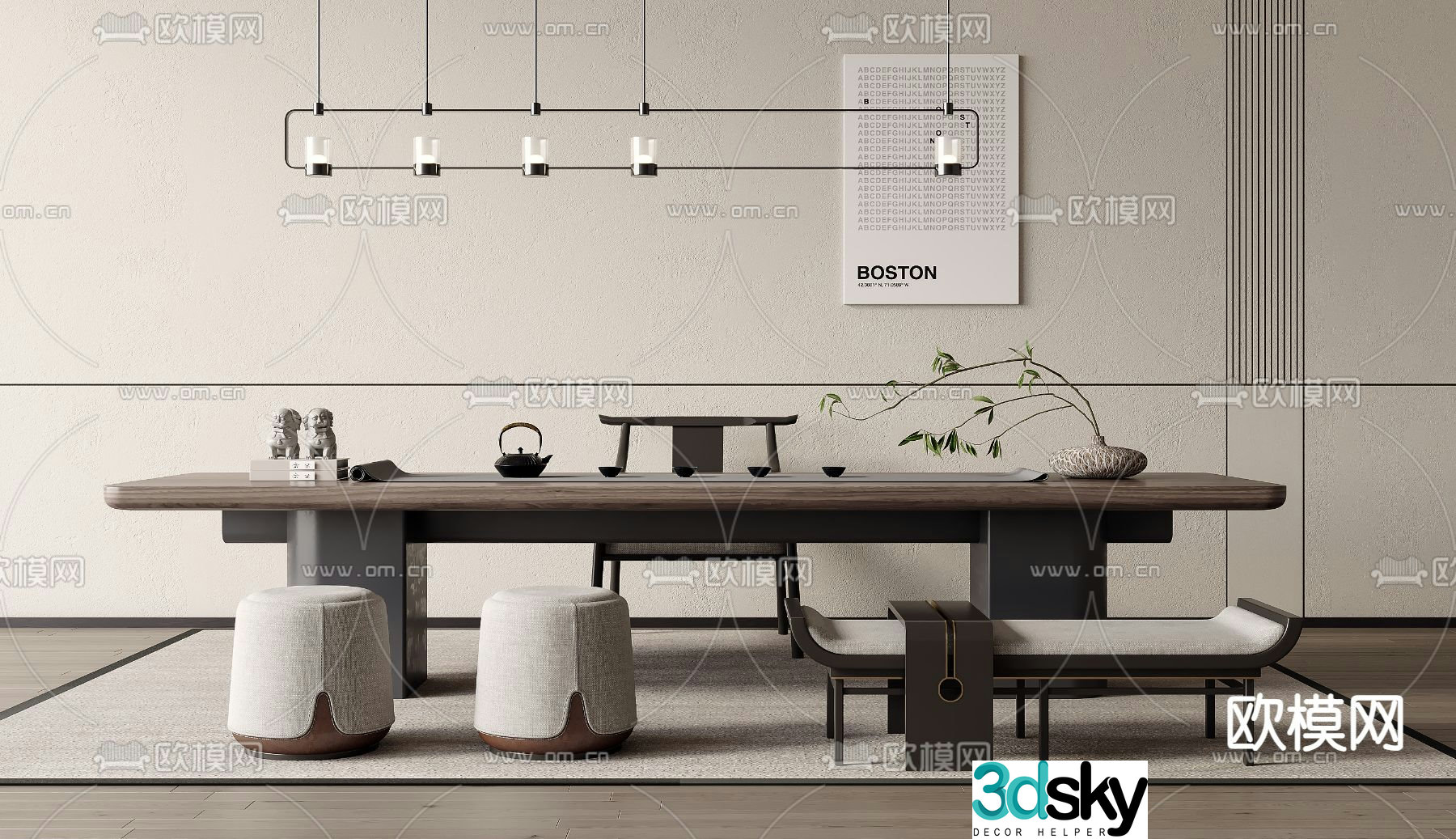 New Chinese style tea table and chairs tea table 3d model