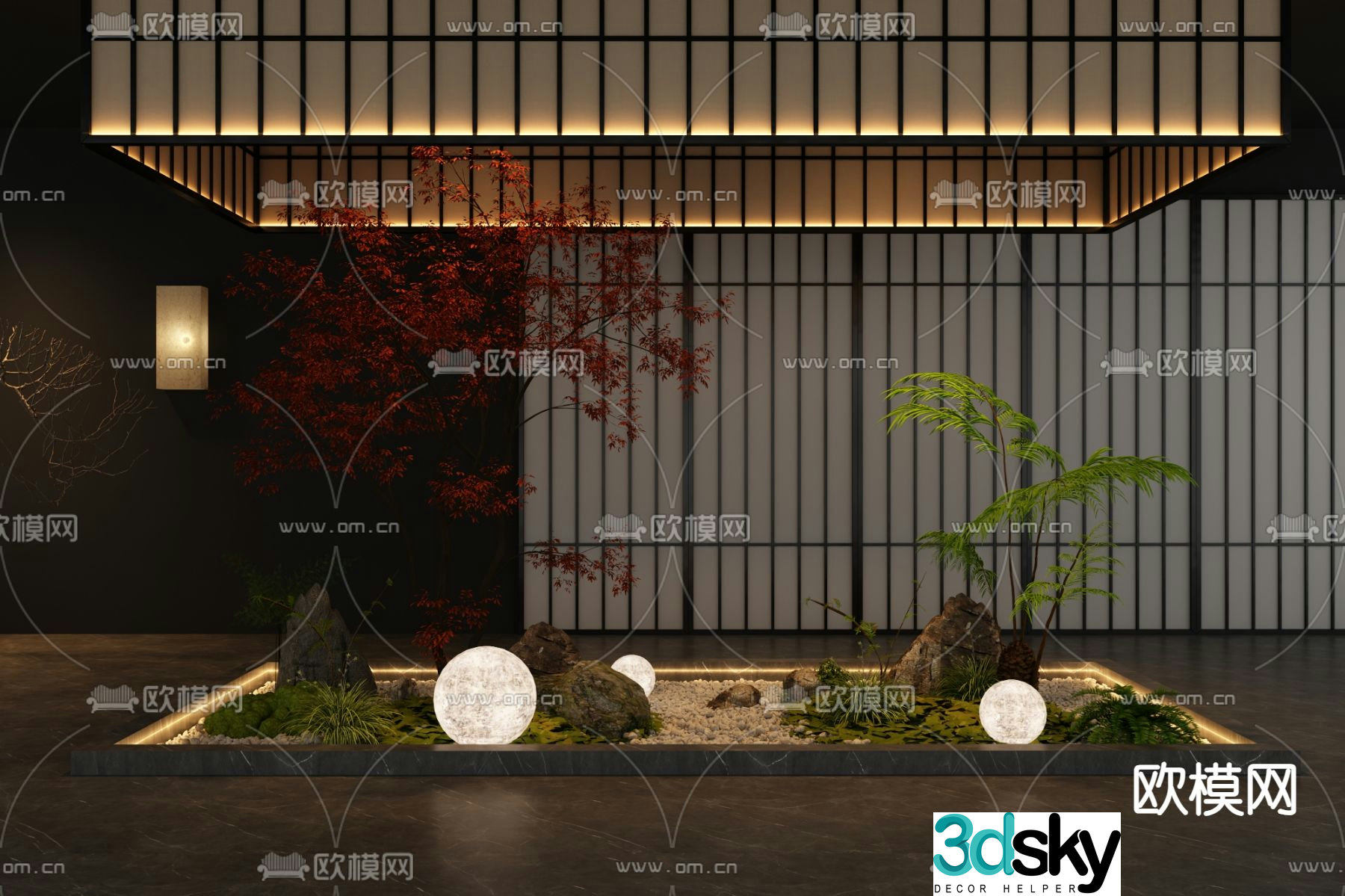New Chinese style courtyard landscaping plant pile 3D model