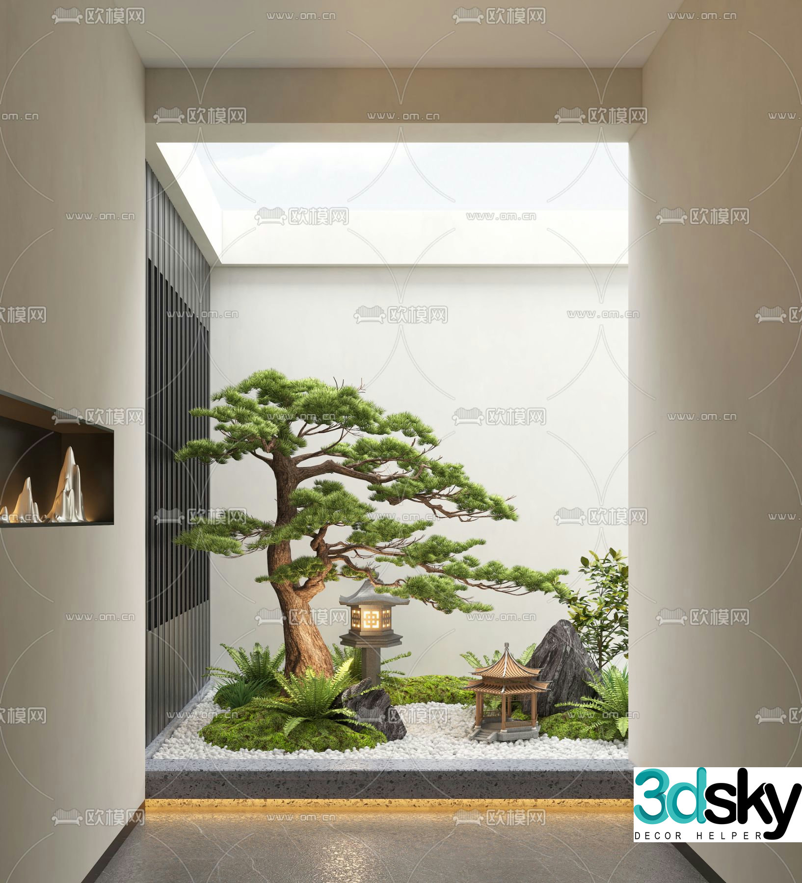 Patio landscape pine tree landscaping 3d model