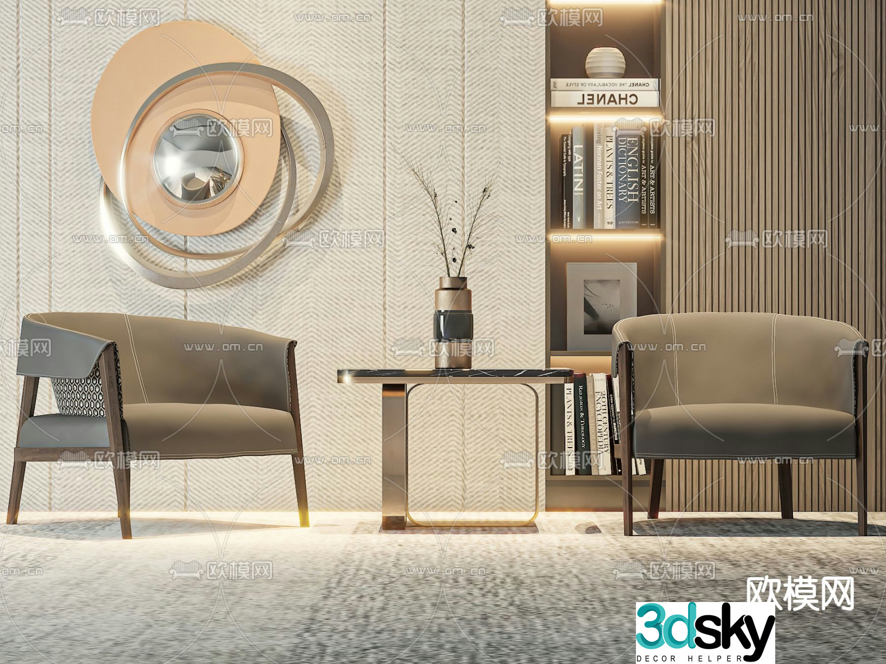 Light luxury sofa chair leisure chair table 3d model