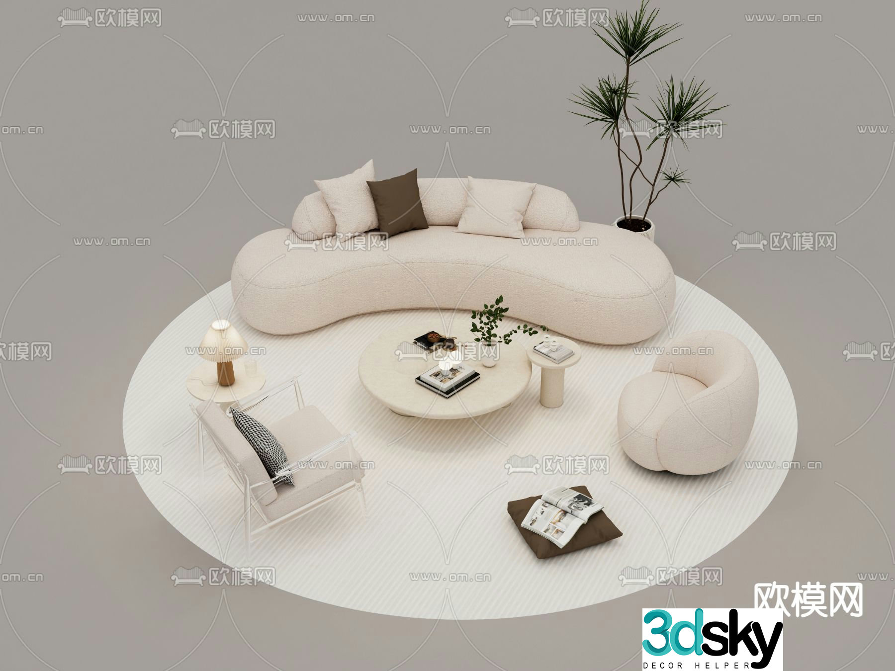 Cream style modular sofa curved sofa 3d model