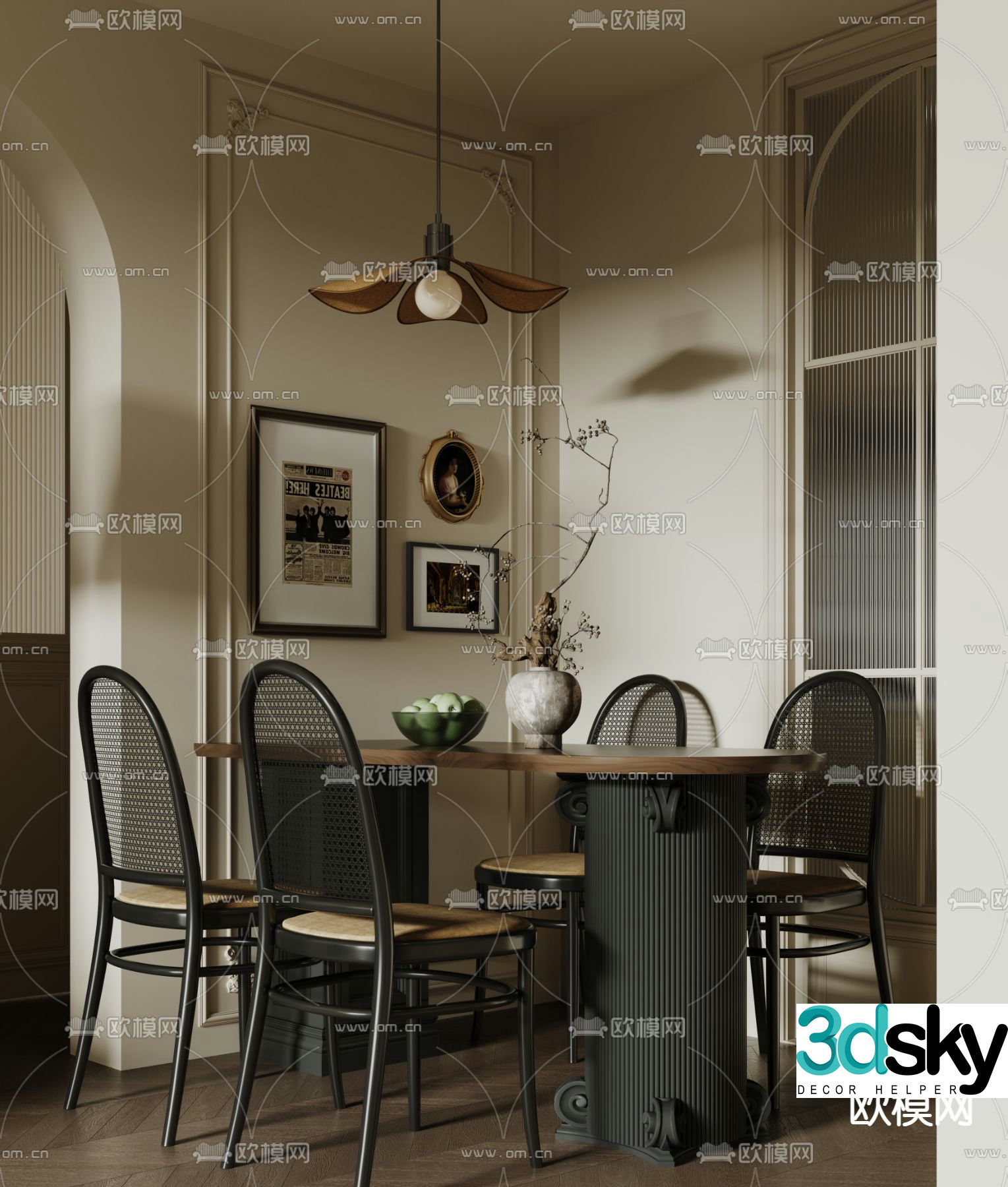 Medieval style dining table and chairs log dining table 3d model