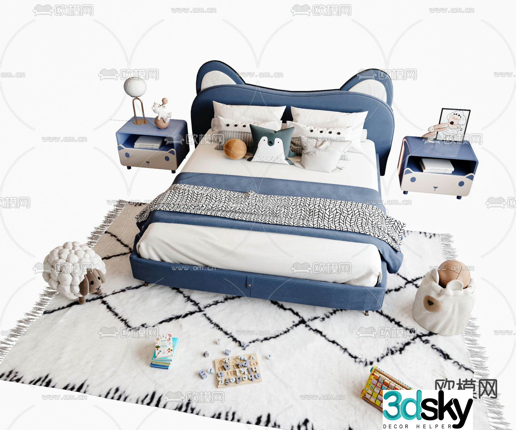 Modern children’s bed double bed 3d model