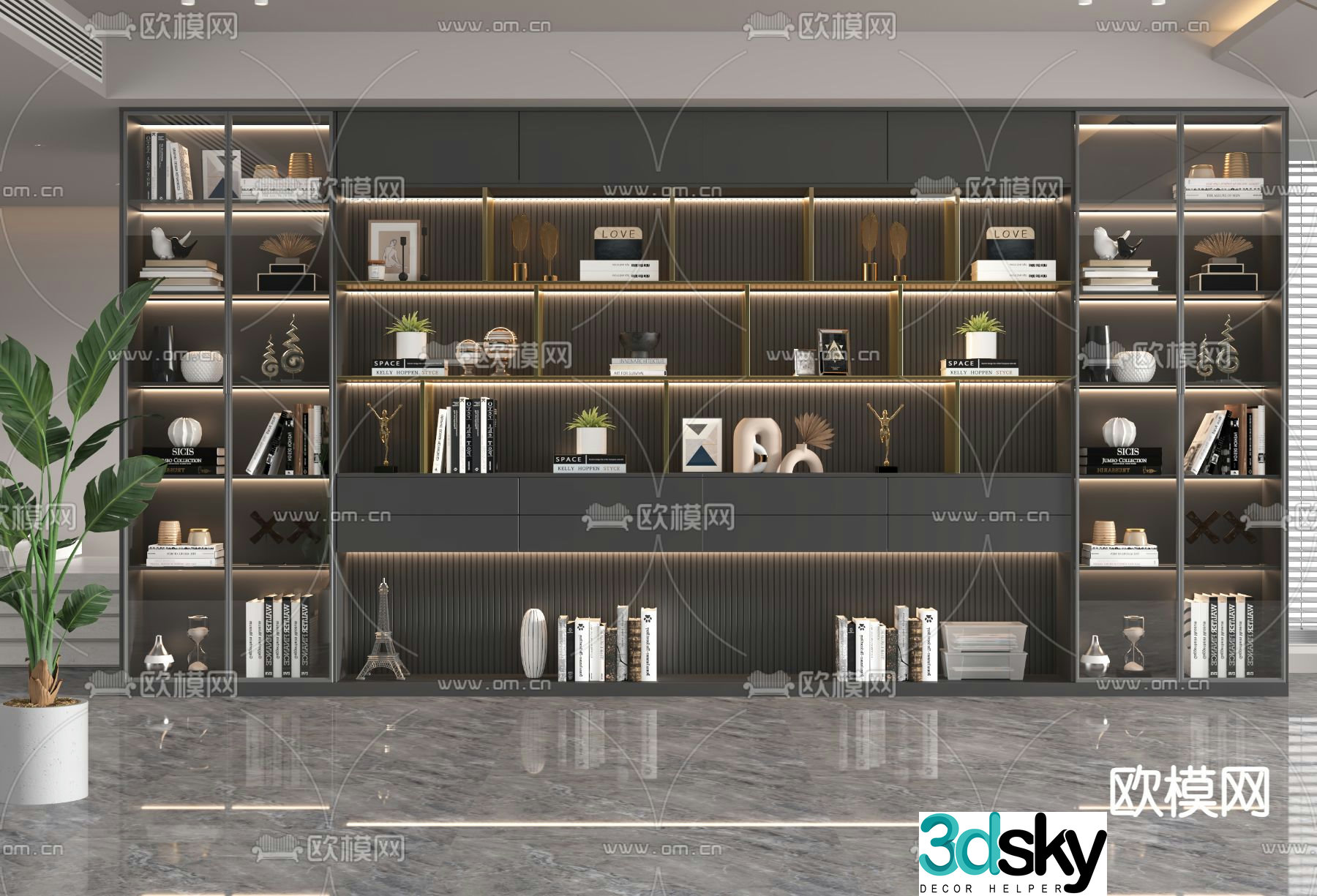 Decorative cabinet Bookcase Shelf 3D model