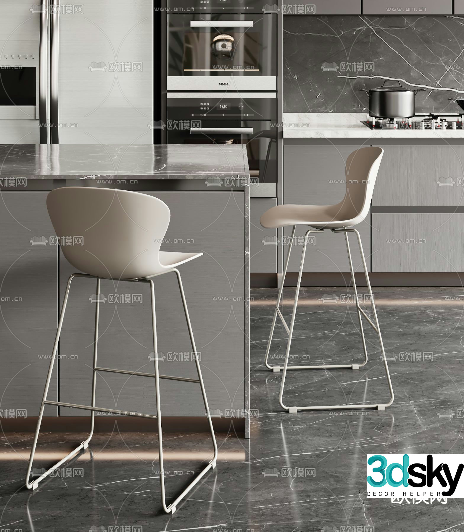 Light luxury bar chair bar stool high stool 3D model
