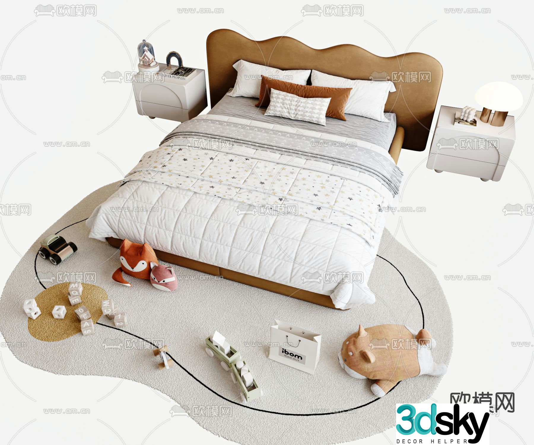 Modern children’s bed double bed 3d model