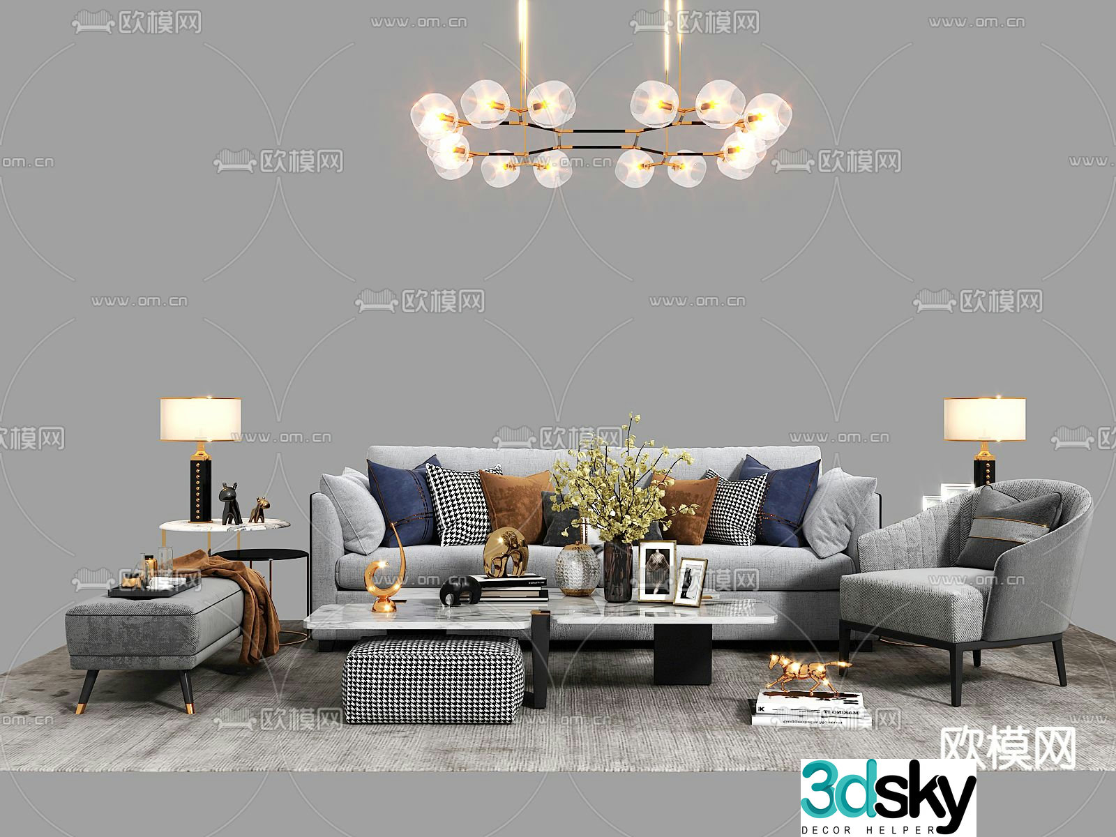 Light luxury modular sofa 3D model