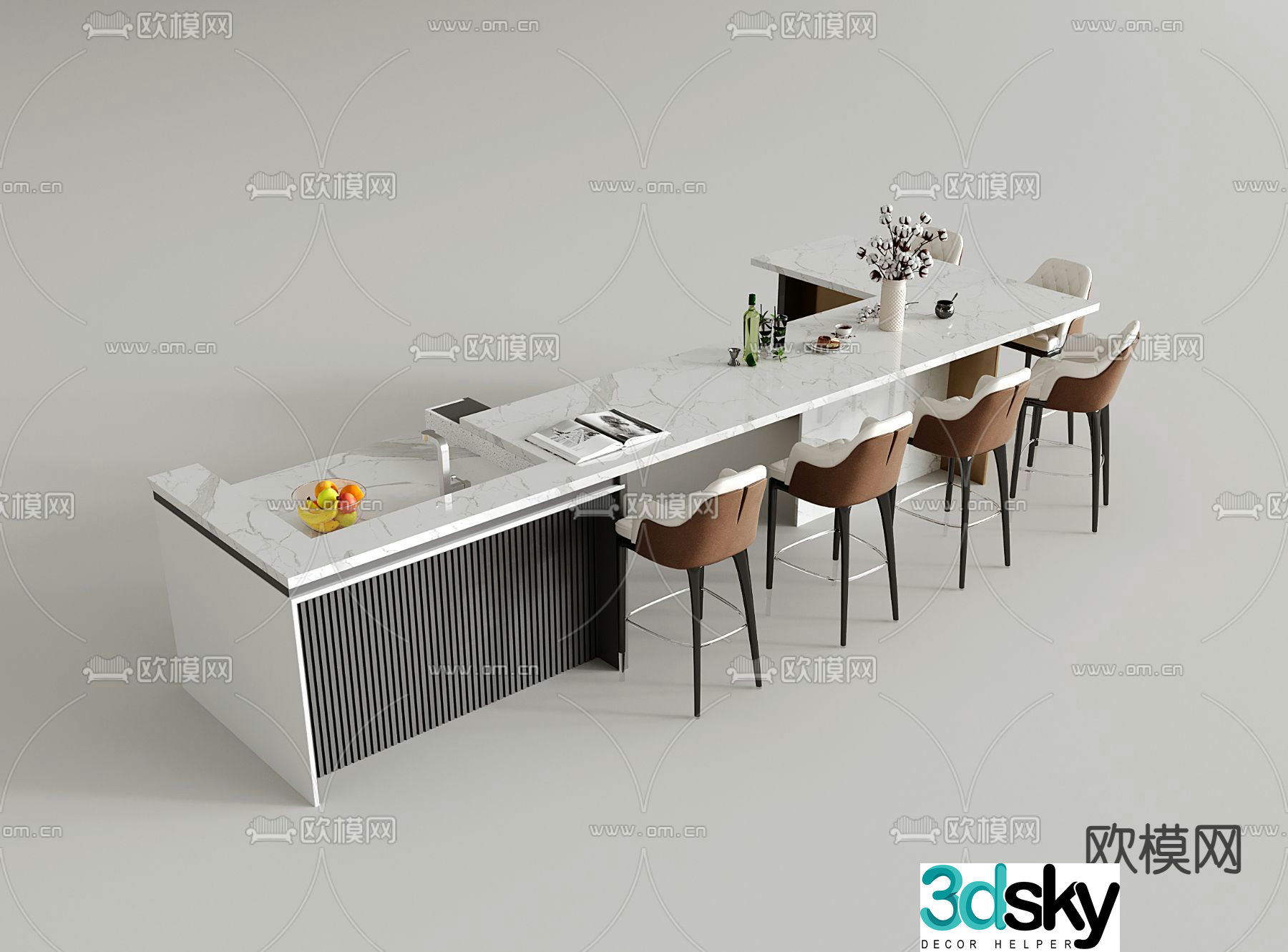 Nakashima dining table and chairs water bar Nakashima table 3D model