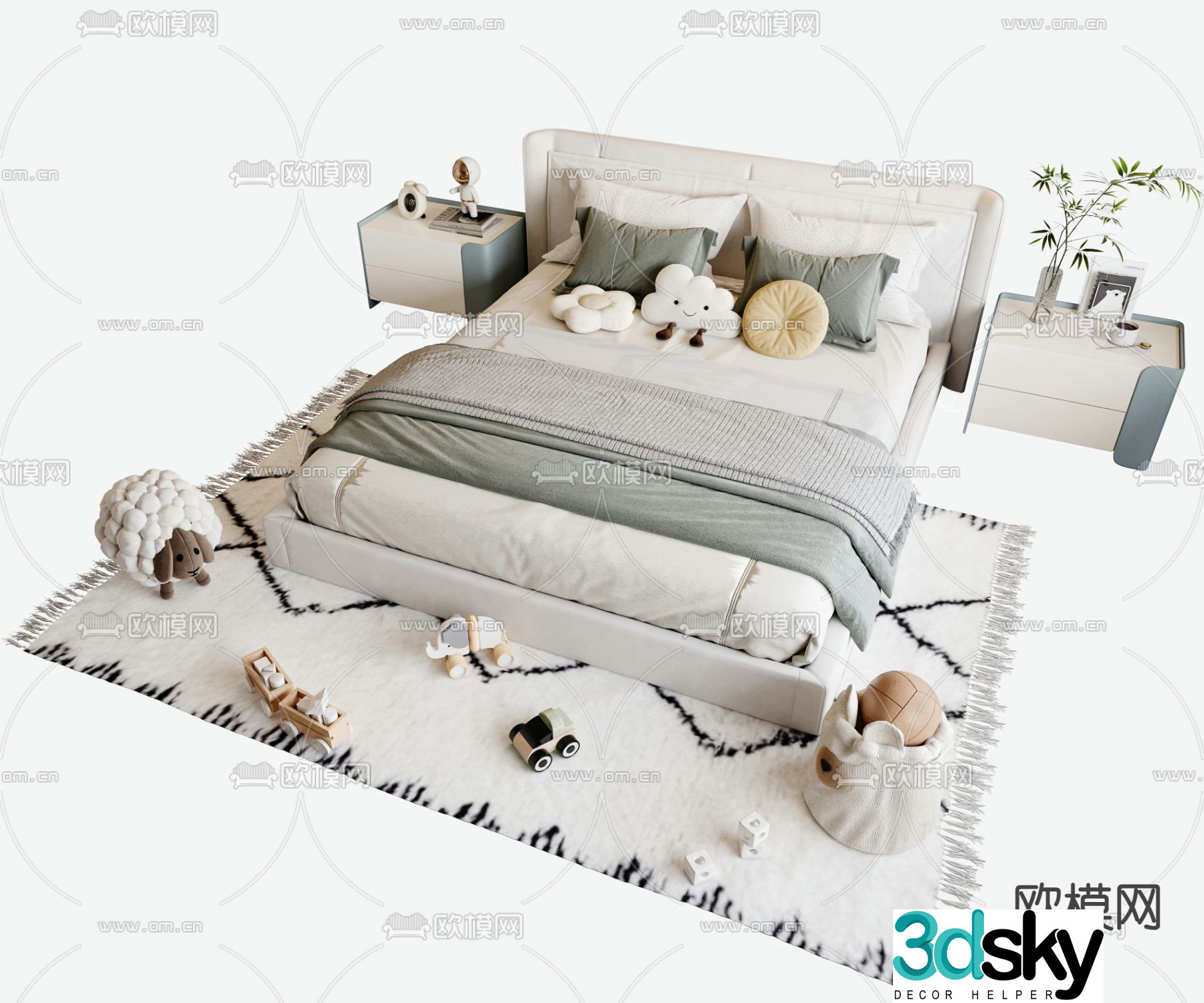 Modern children’s bed double bed 3d model