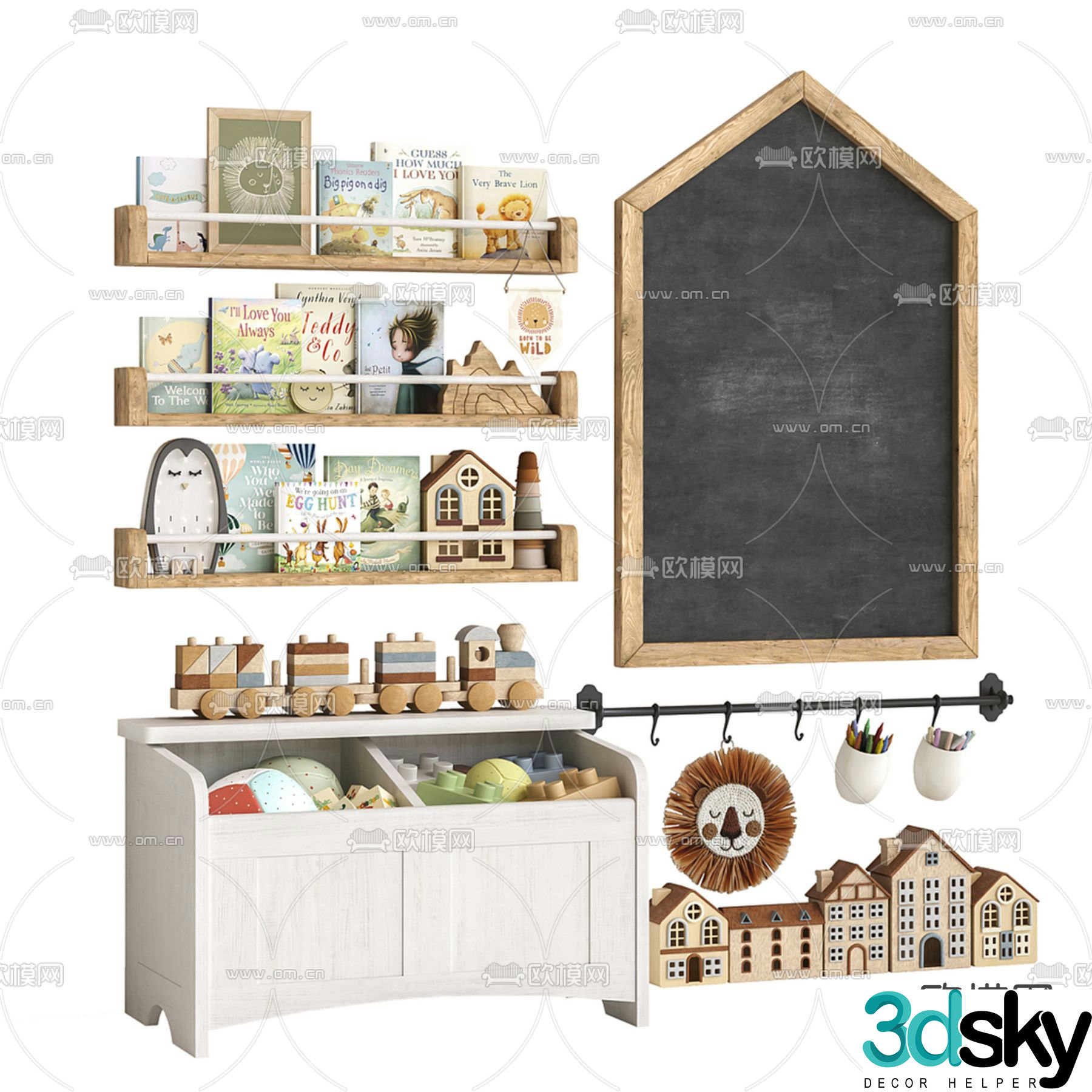 Children’s products children’s bookshelf blackboard children’s cabinet 3d model