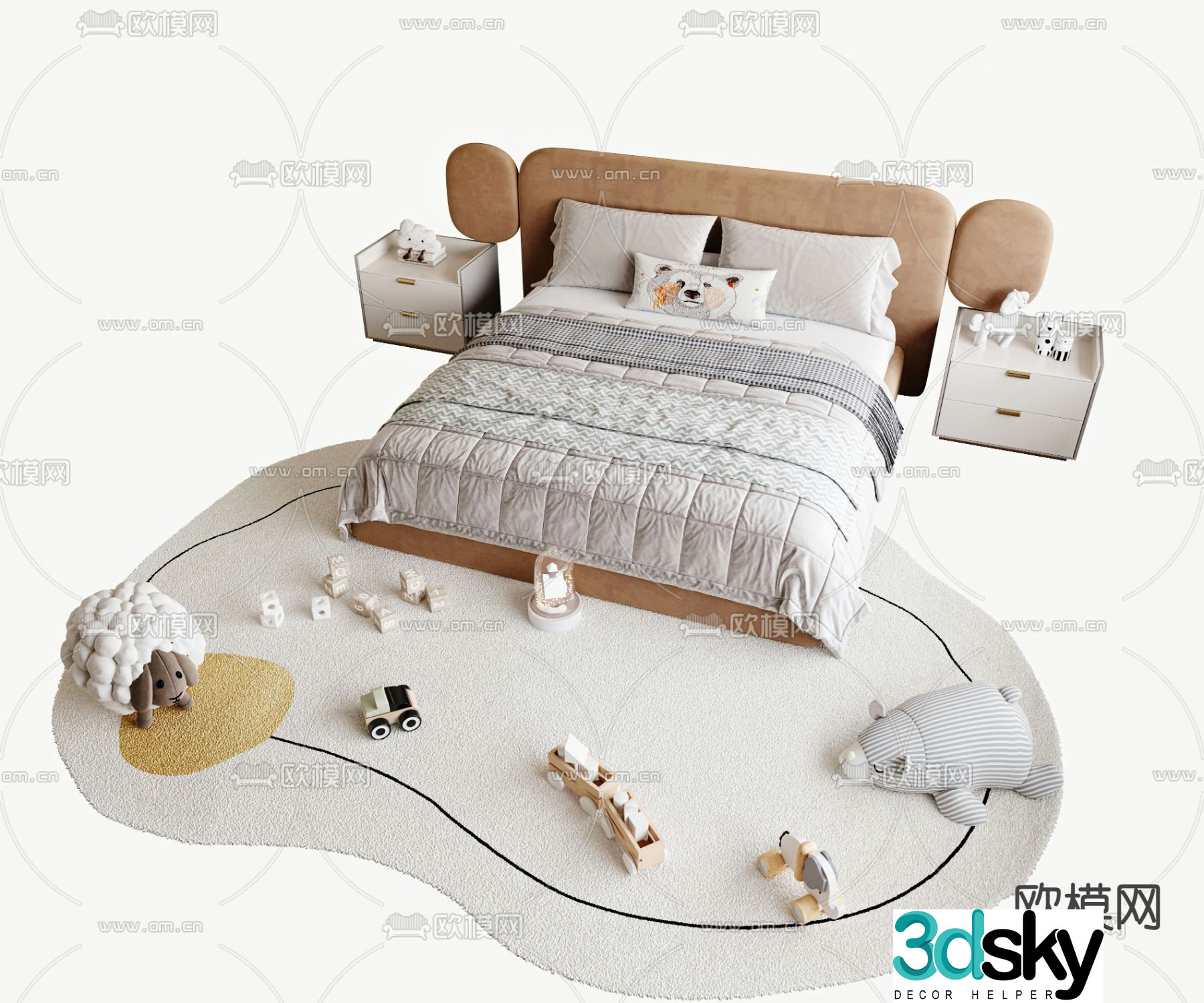 Modern children’s bed double bed 3d model