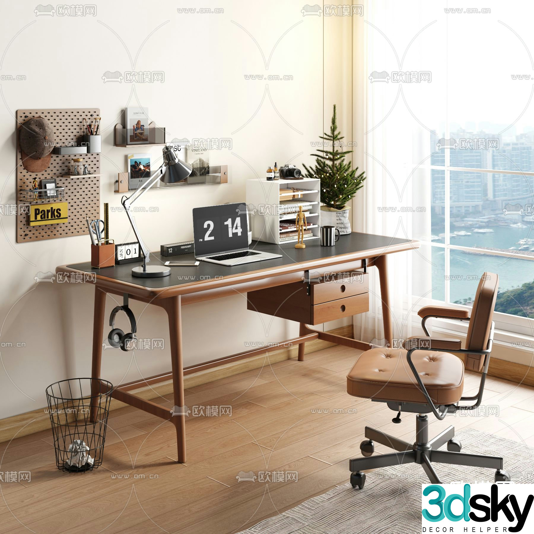 Modern desk writing desk computer desk 3d model