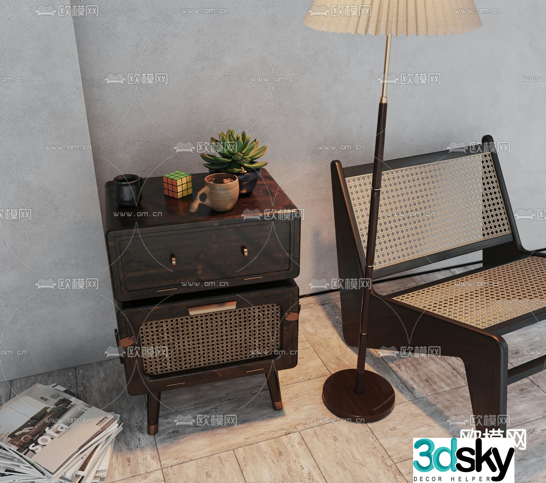 Wabi-sabi bedside table 3d model