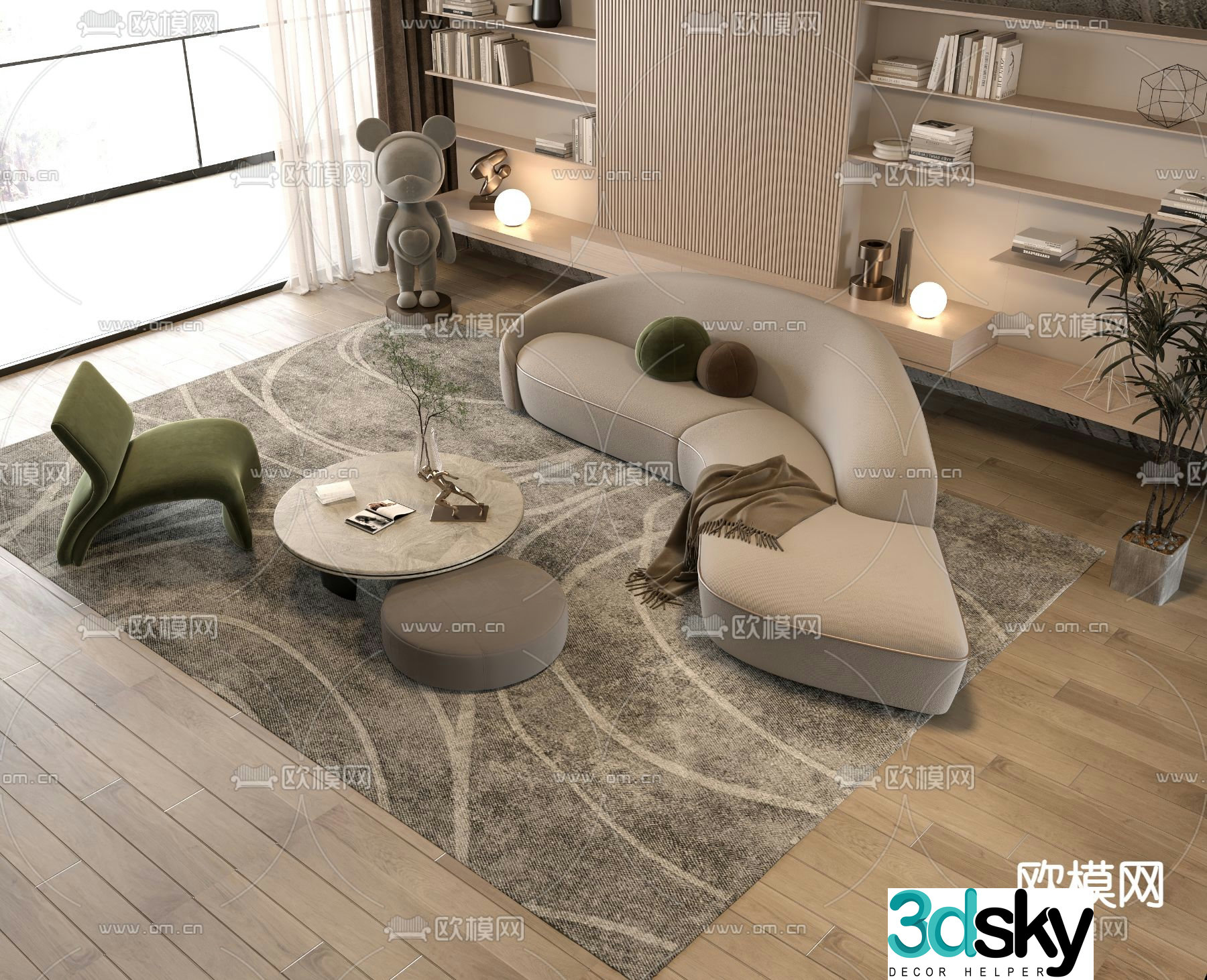 Modern modular sofa curved sofa 3d model