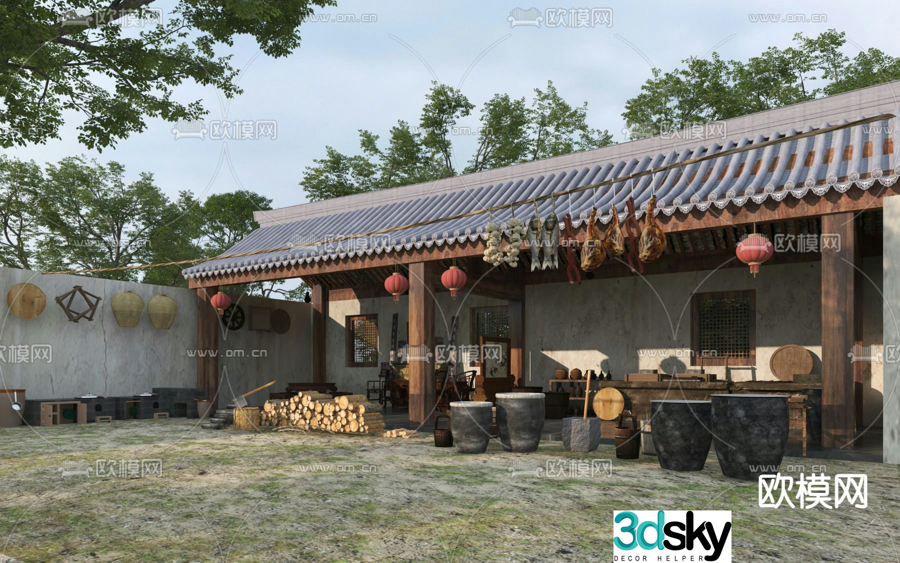 Farmhouse courtyard landscape 3D model