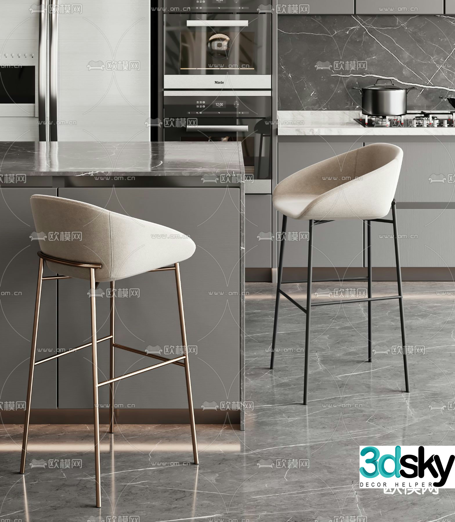 Light luxury bar chair bar stool high stool 3D model