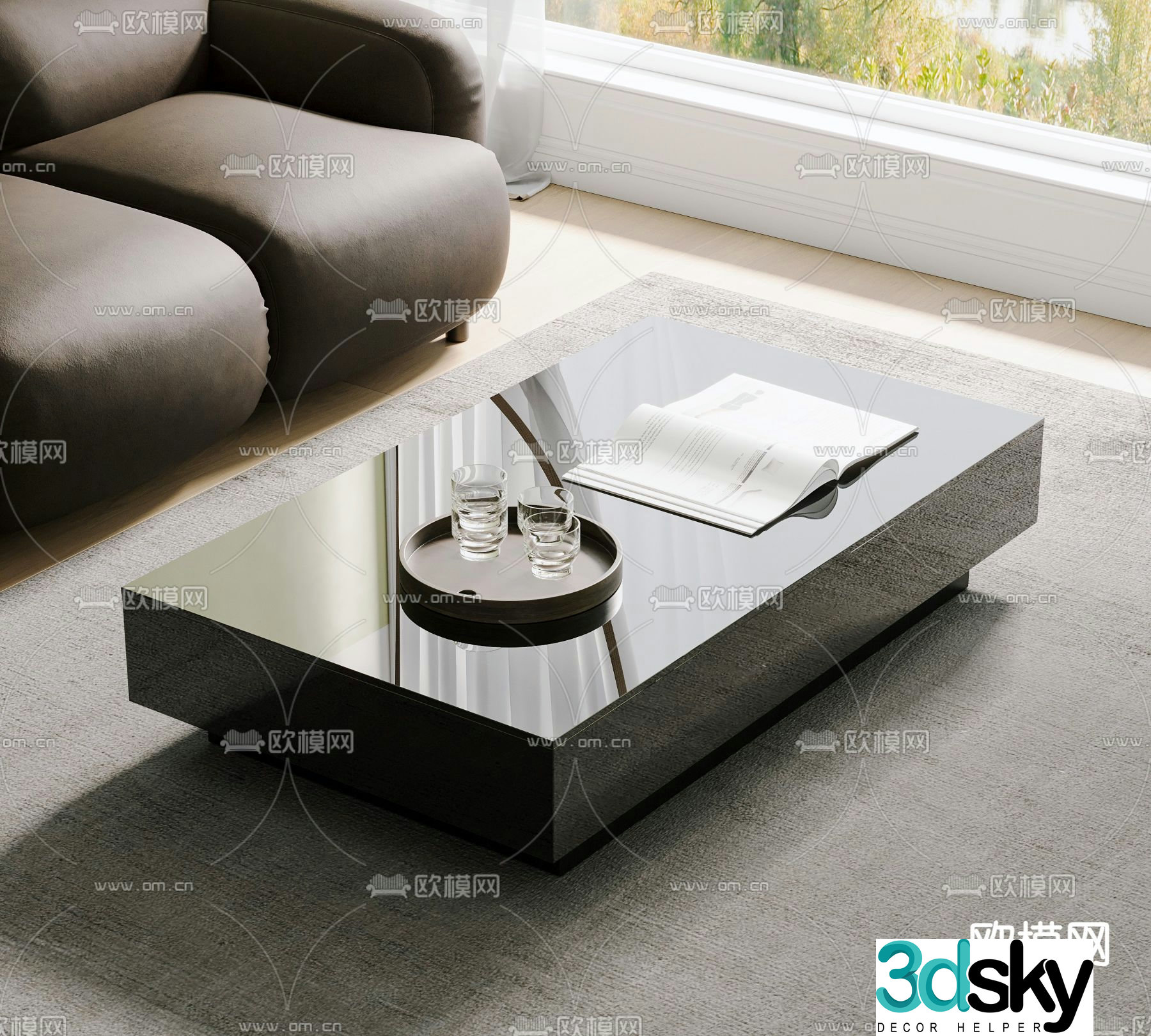 Aston square coffee table glass coffee table 3d model