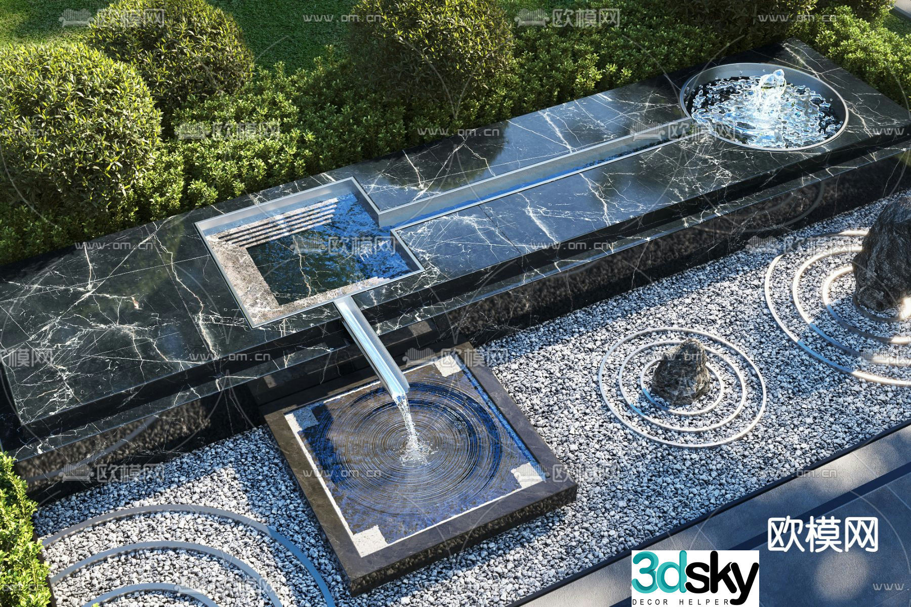 Courtyard water feature fountain pool 3d model