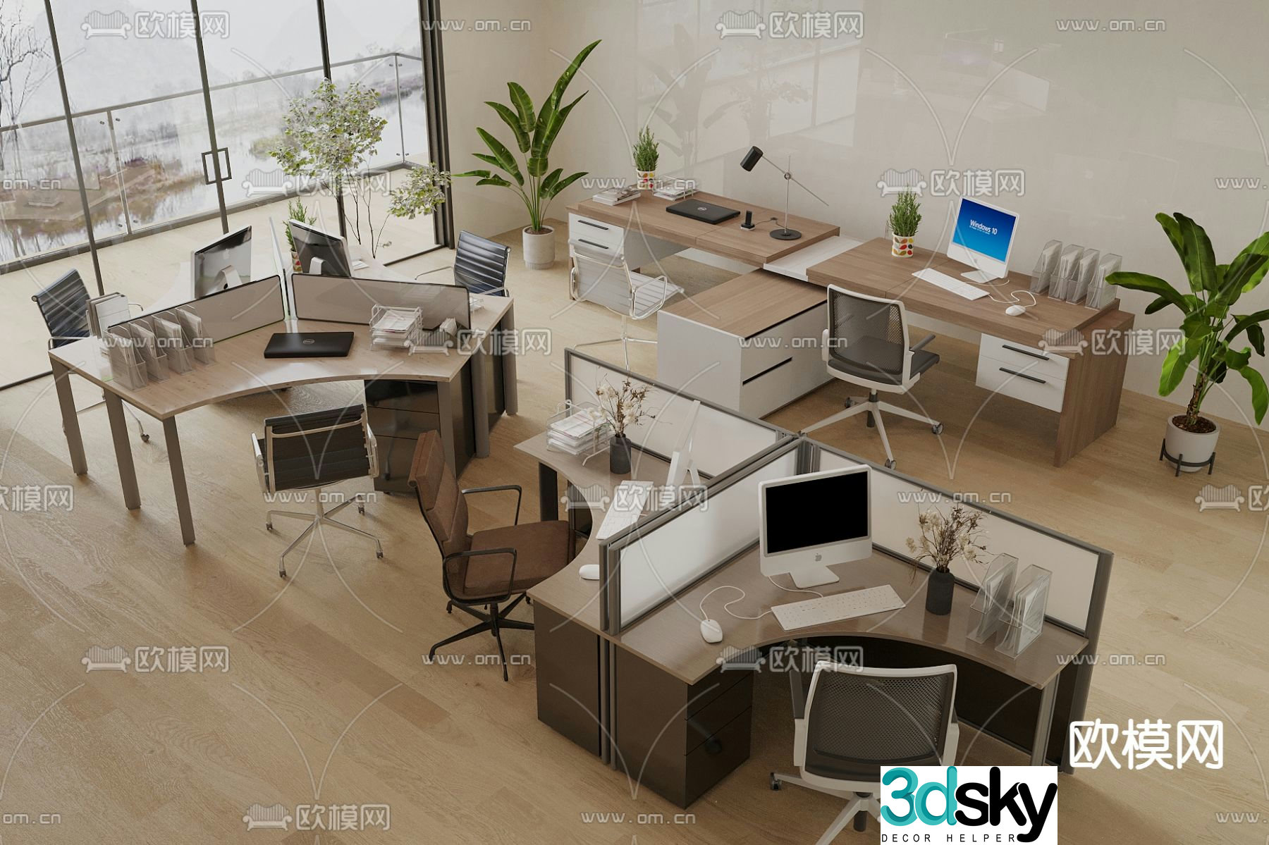 Card space desk work station post 3d model