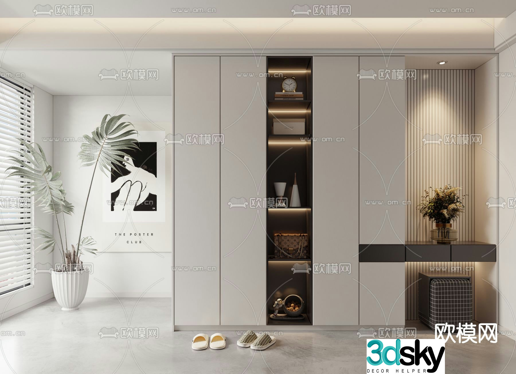 Entrance shoe cabinet and shoe changing stool 3D model