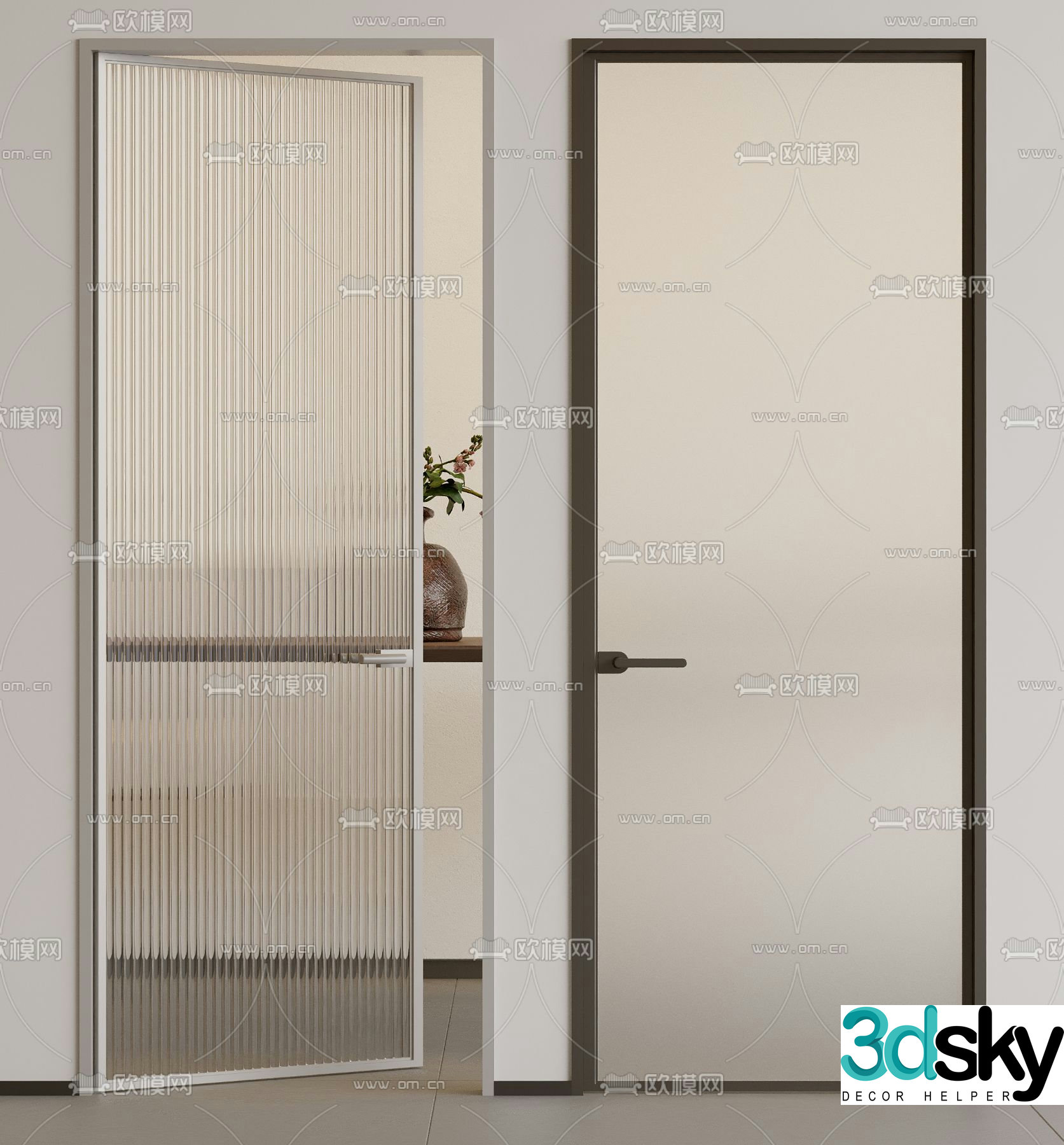 Changhong glass door kitchen and bathroom door swing door 3D model